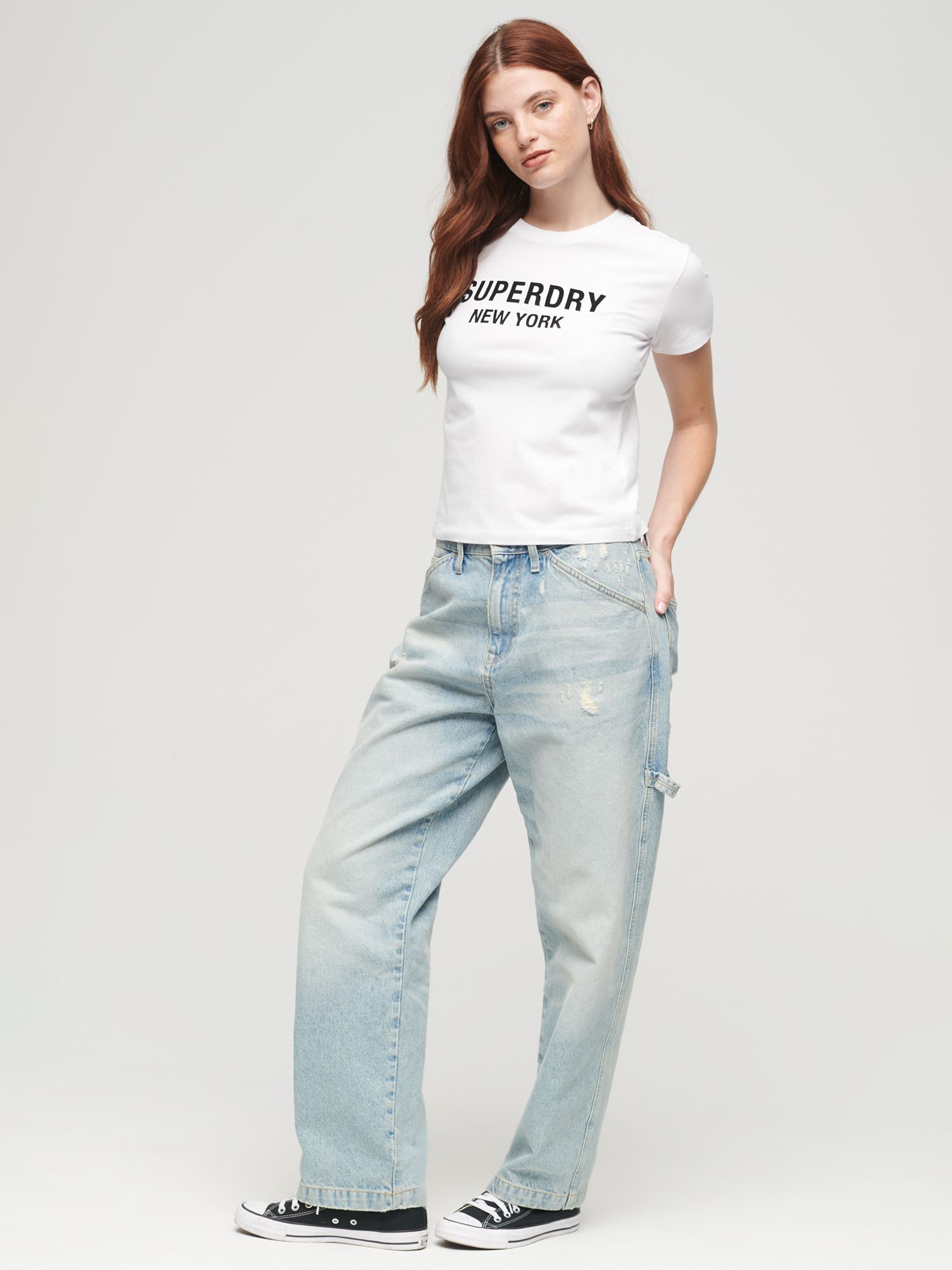 Buy Superdry Sport Luxe Logo Fitted Cropped T-Shirt, White/Black Online at johnlewis.com