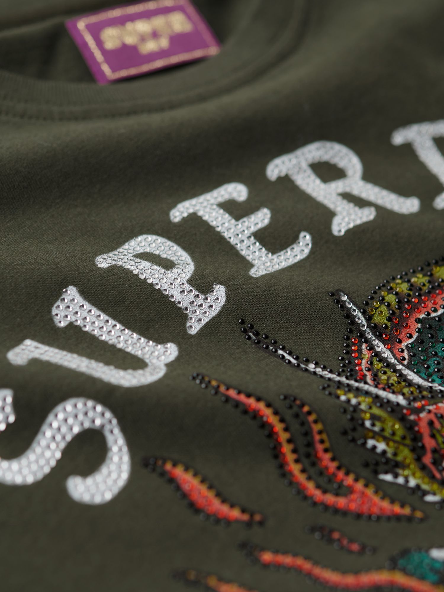 Buy Superdry Tattoo Rhinestone T-Shirt, Army Khaki Online at johnlewis.com