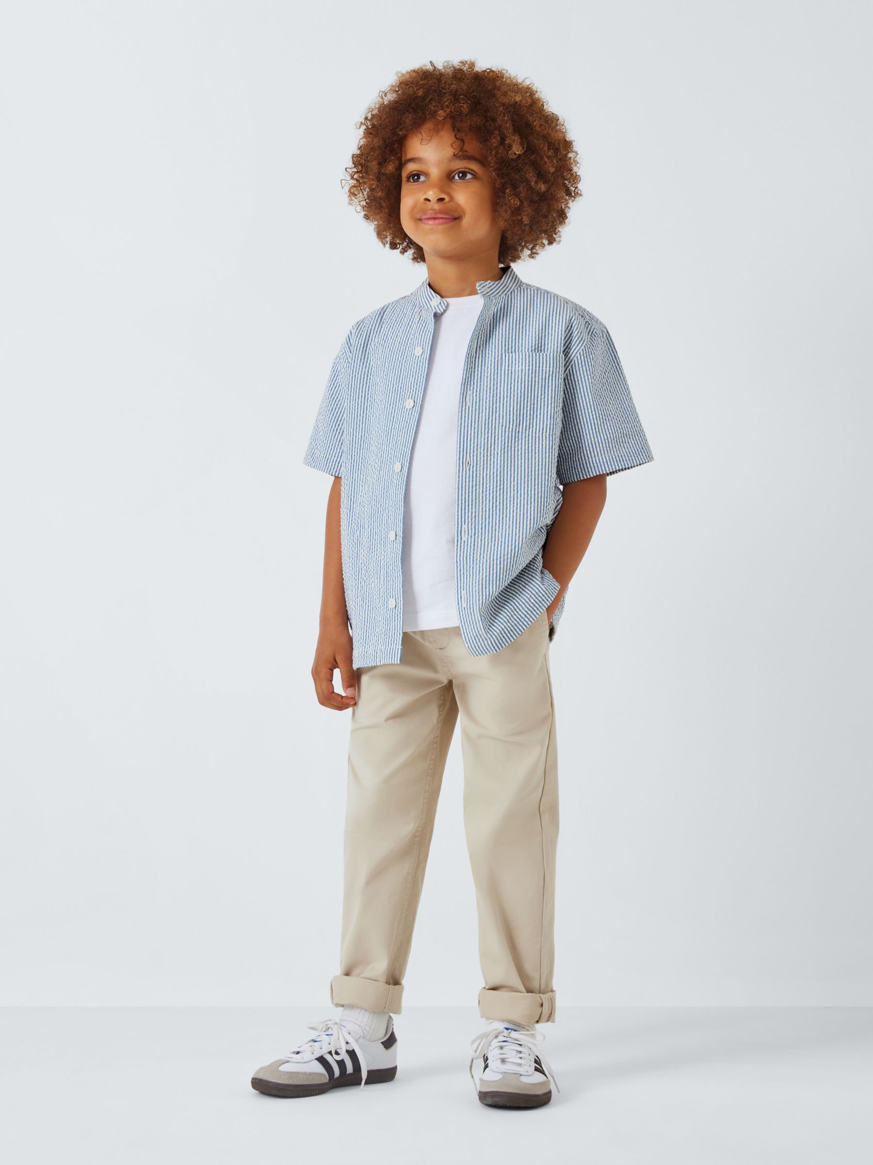 John Lewis Kids' Stripe Seersucker Cotton Short Sleeve Shirt, Blue, 4 years