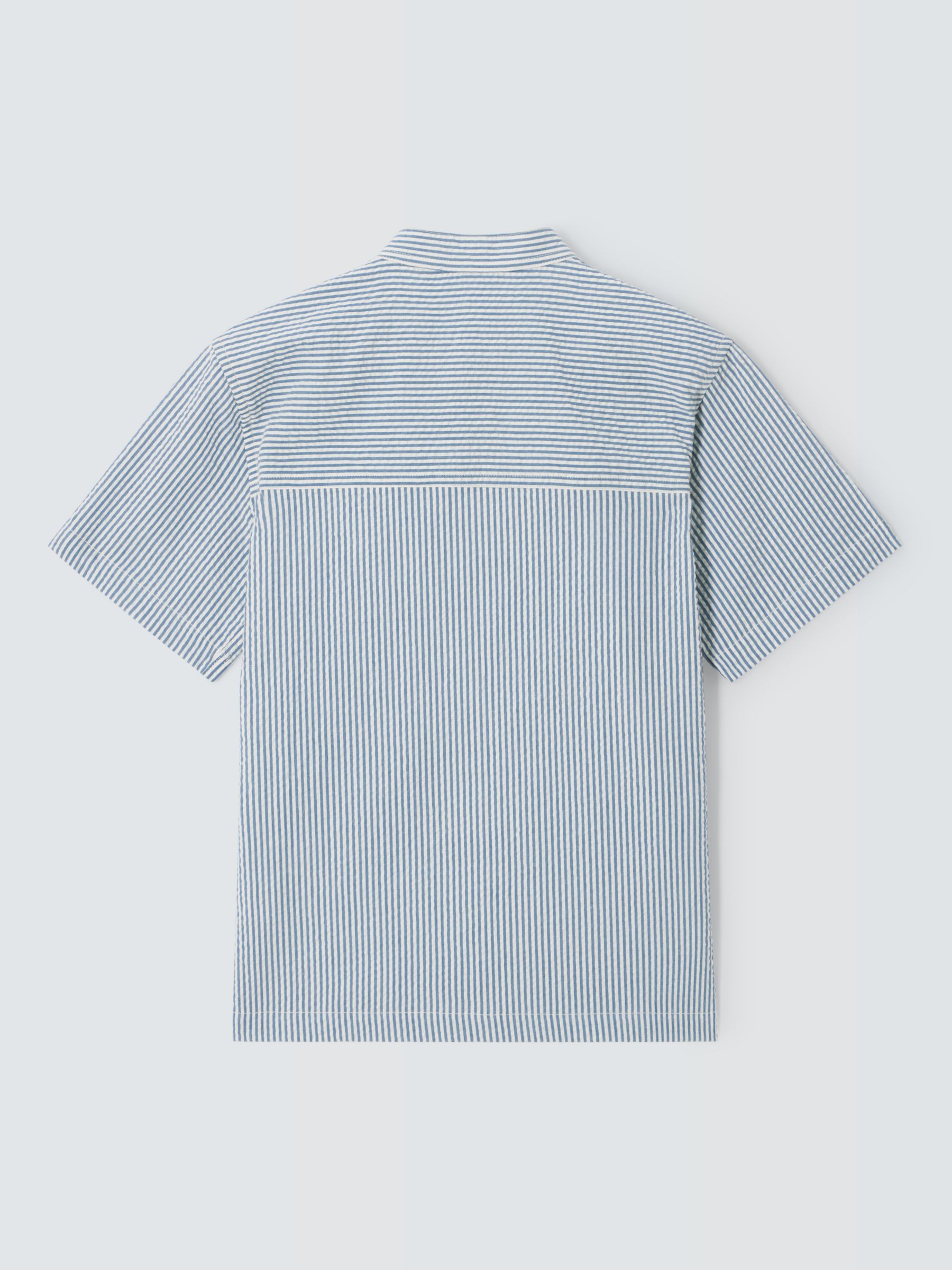 John Lewis Kids' Stripe Seersucker Cotton Short Sleeve Shirt, Blue, 4 years