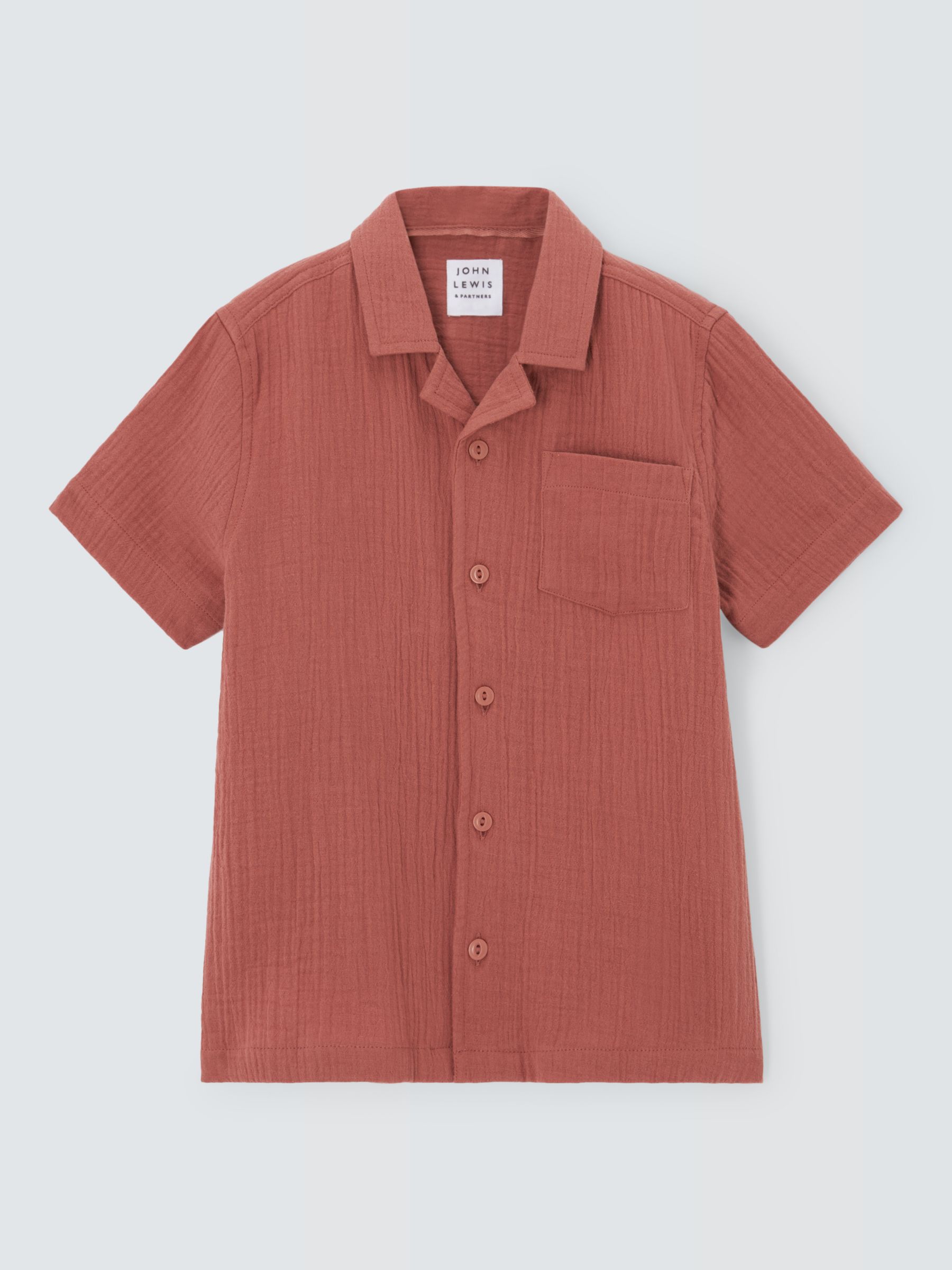 John Lewis Kids' Cheesecloth Cotton Short Sleeve Shirt, Red, 6 years