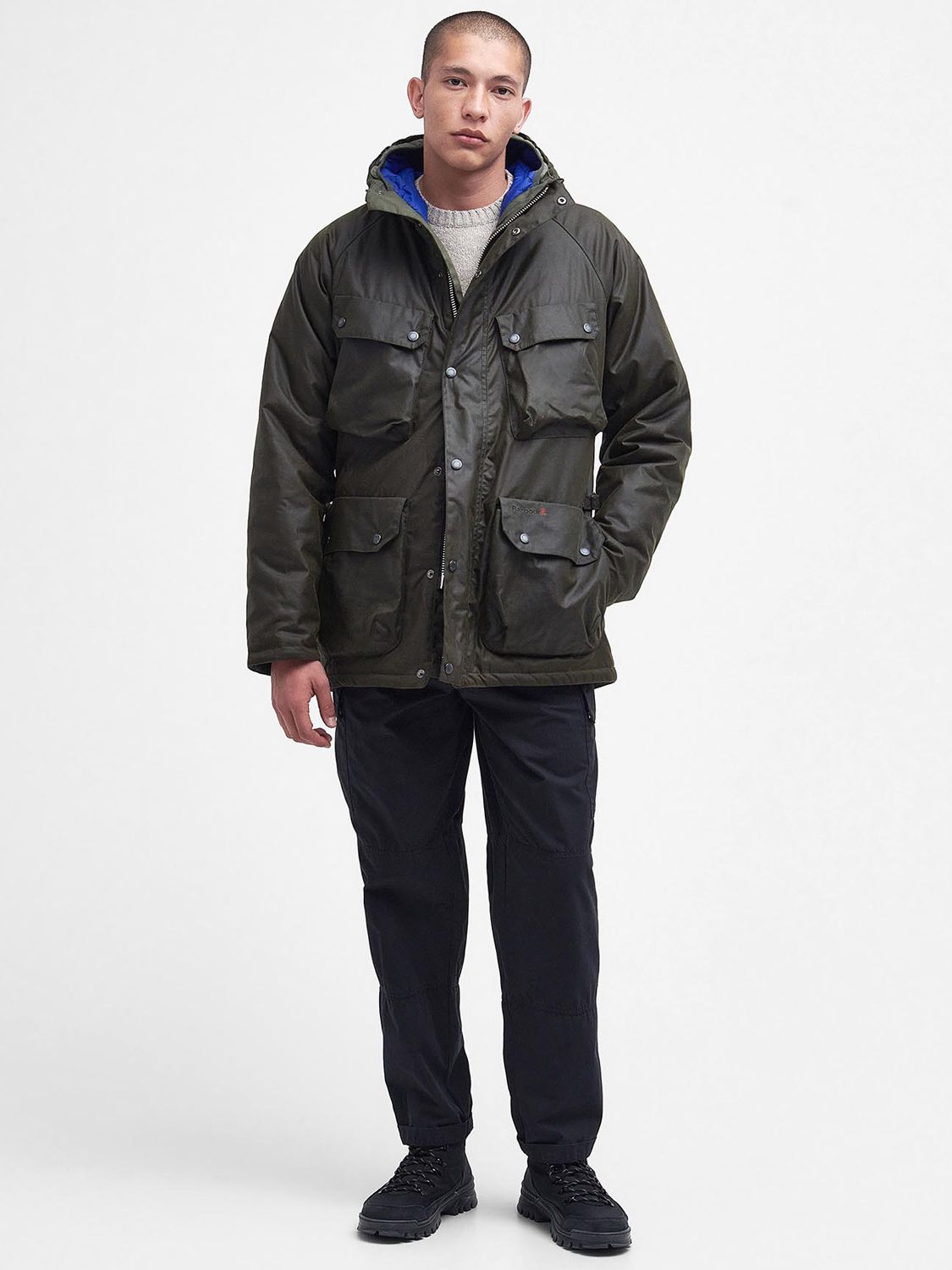 Barbour Valley Hooded Wax Jacket, Archive Olive at John Lewis & Partners