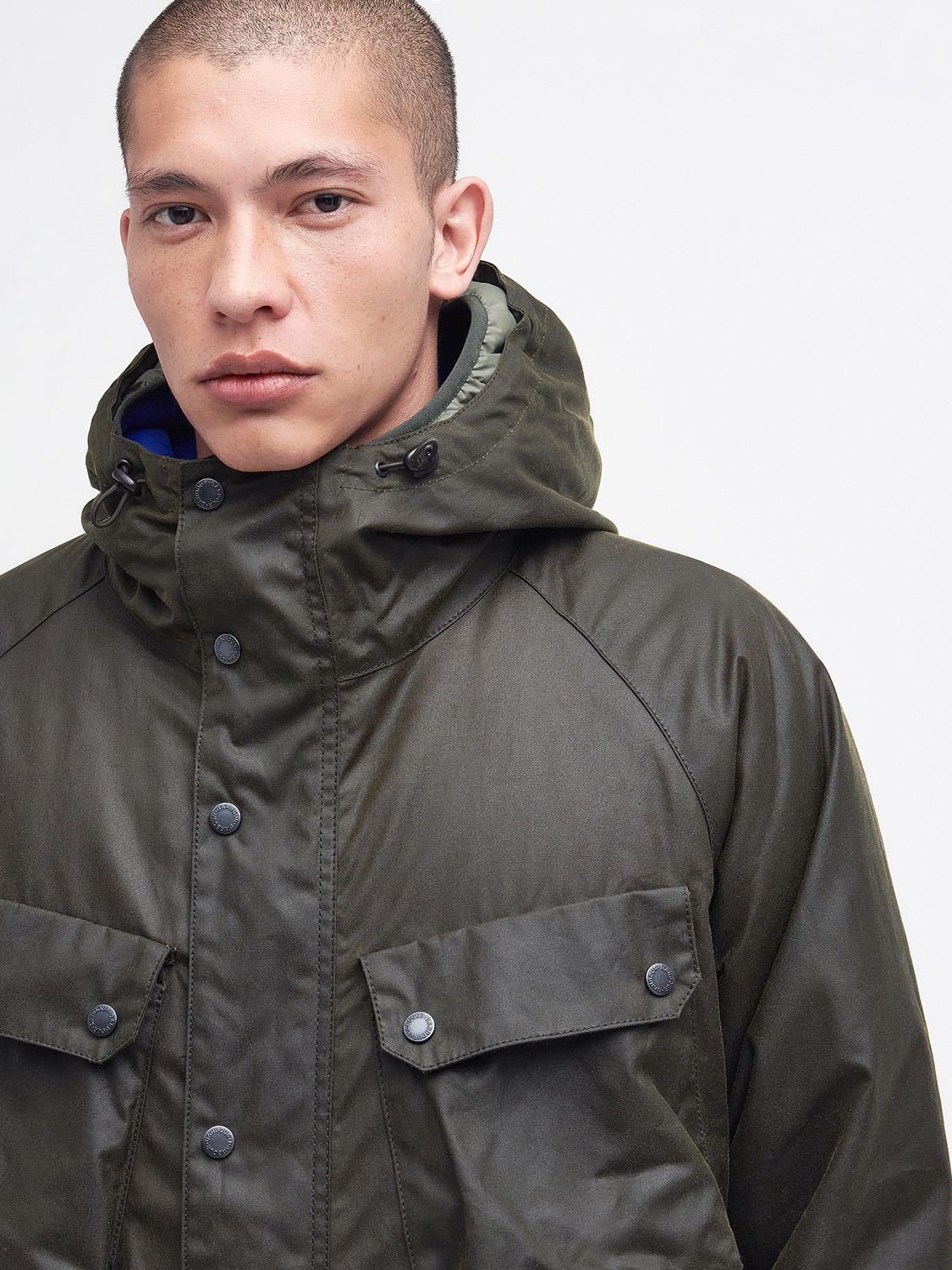 Barbour Valley Hooded Wax Jacket, Archive Olive at John Lewis & Partners