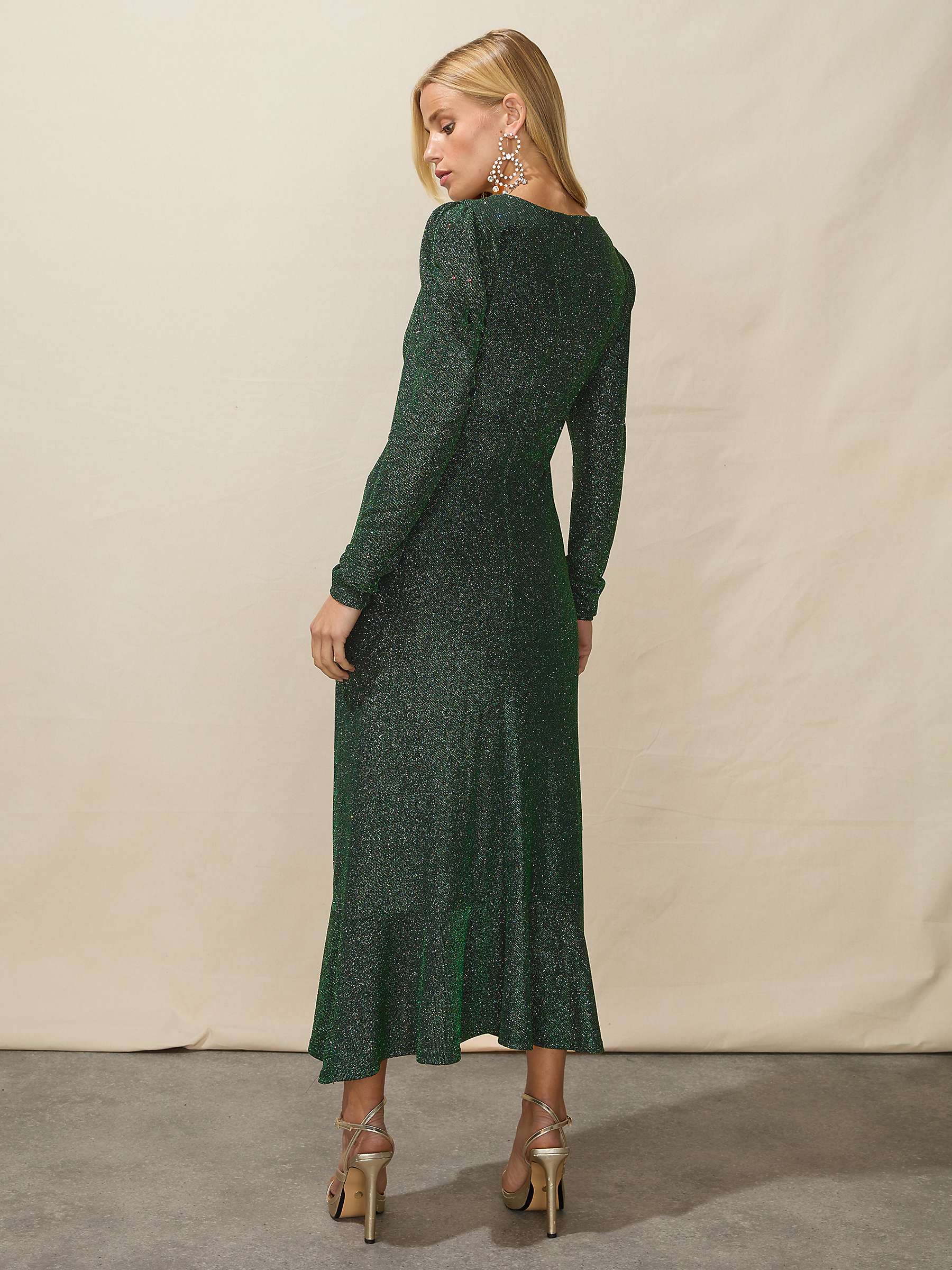 Buy Ro&Zo Super Sparkle Ruch Front Dress, Green Online at johnlewis.com