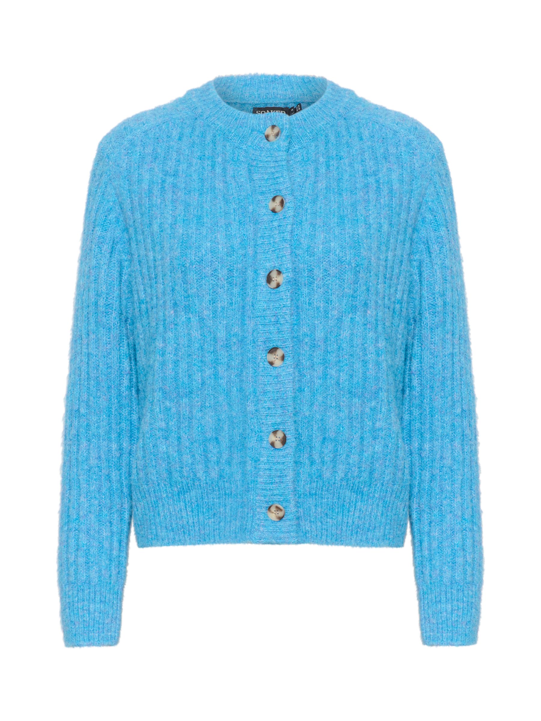 Soaked In Luxury Glenda Wool Blend Cardigan, Malibu Blue Melange at ...