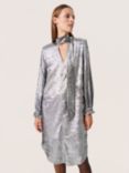 Soaked In Luxury Ronya Long Sleeve Metallic Dress, Silver Foil