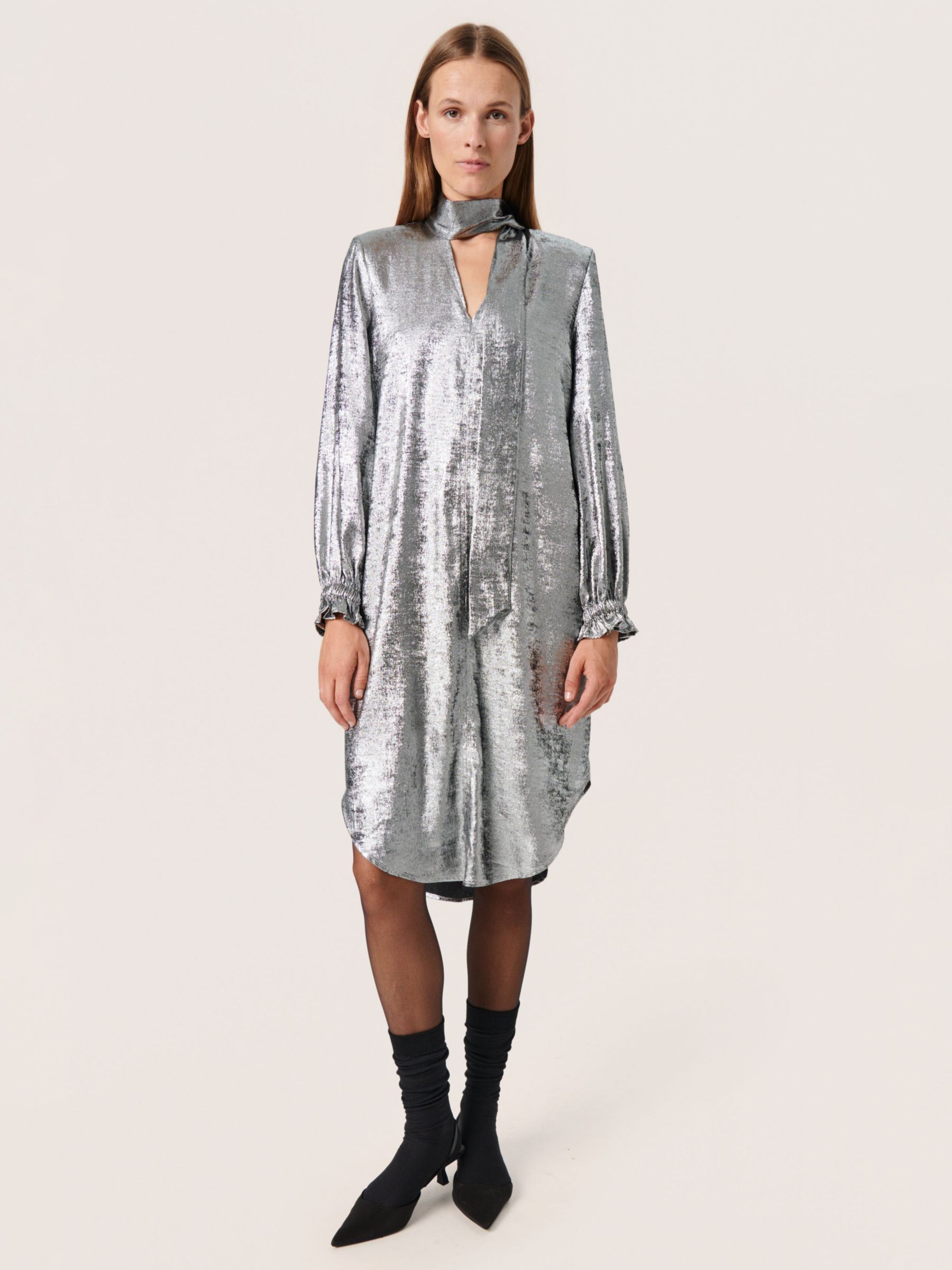 Buy Soaked In Luxury Ronya Long Sleeve Metallic Dress, Silver Foil Online at johnlewis.com