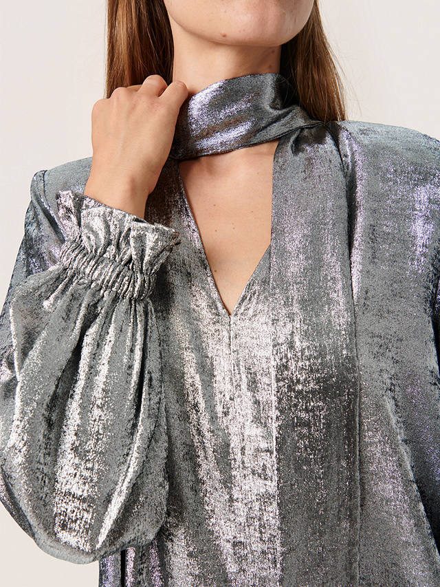 Soaked In Luxury Ronya Long Sleeve Metallic Dress, Silver Foil