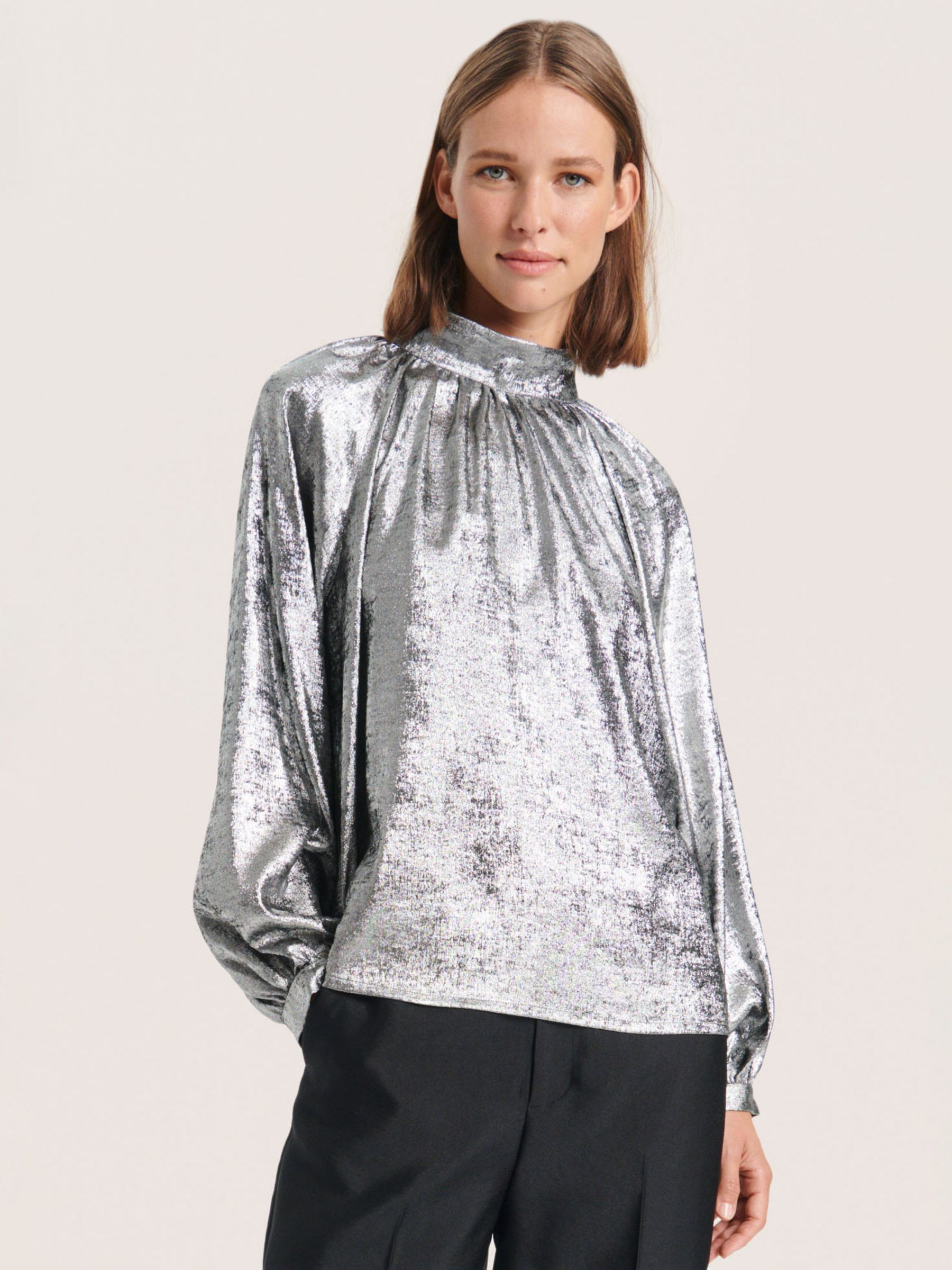 Soaked In Luxury Ronya Blouse, Silver Foil at John Lewis & Partners