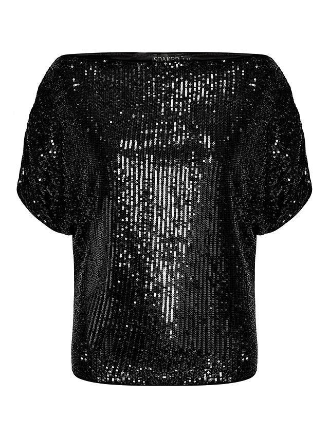 Soaked In Luxury Suse Asymmetrical Sleeve Sequin Top, Black