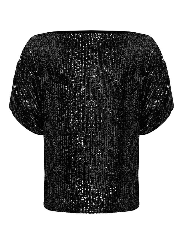 Soaked In Luxury Suse Asymmetrical Sleeve Sequin Top, Black
