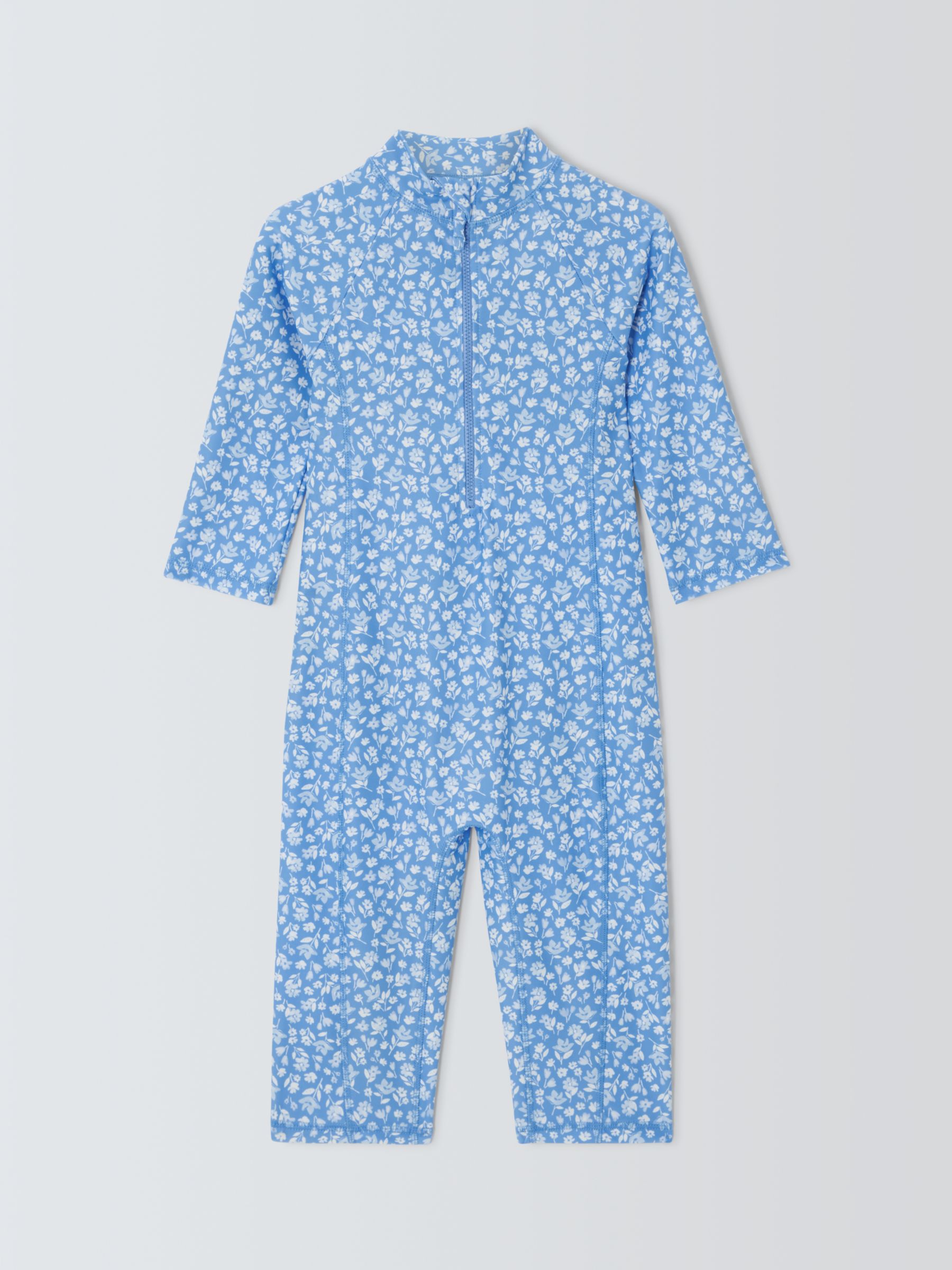 John Lewis Kids' Floral Print Sunpro Swimsuit, Blue, 4 years