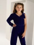 Angel & Rocket Kids' Thea Bow Shoulder Velvet Jumpsuit, Blue