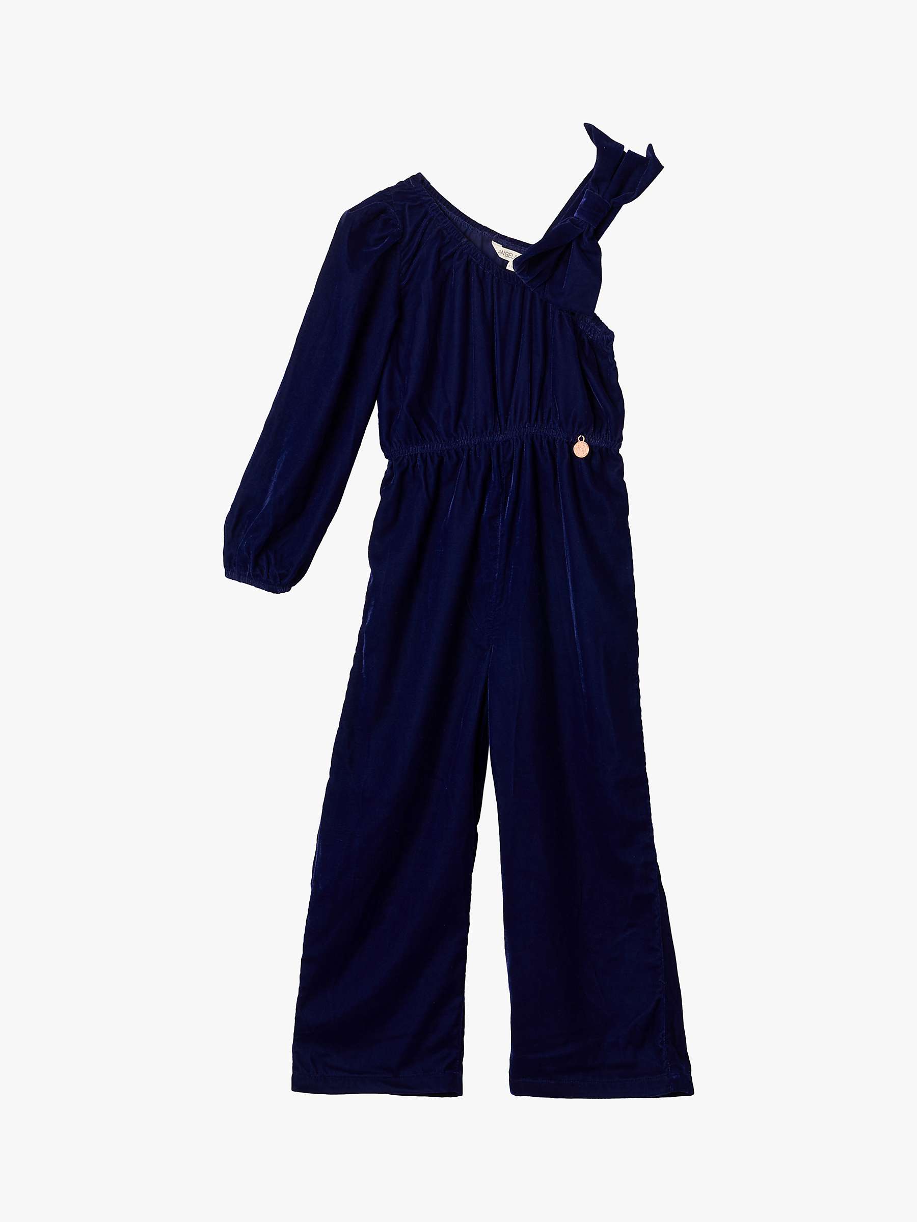 Buy Angel & Rocket Kids' Thea Bow Shoulder Velvet Jumpsuit, Blue Online at johnlewis.com