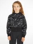 Calvin Klein Kids' Crystal Print Satin Bomber Jacket, Black/Multi