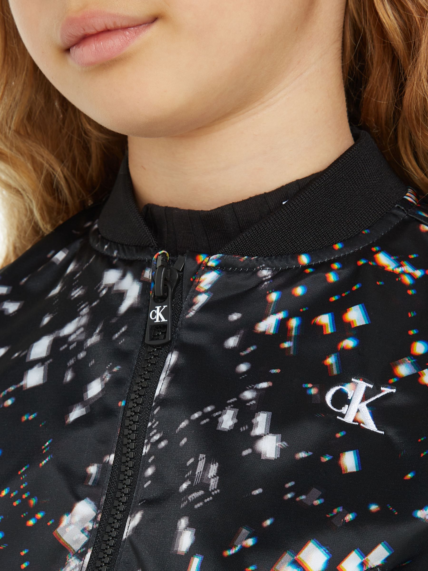 Buy Calvin Klein Kids' Crystal Print Satin Bomber Jacket, Black/Multi Online at johnlewis.com