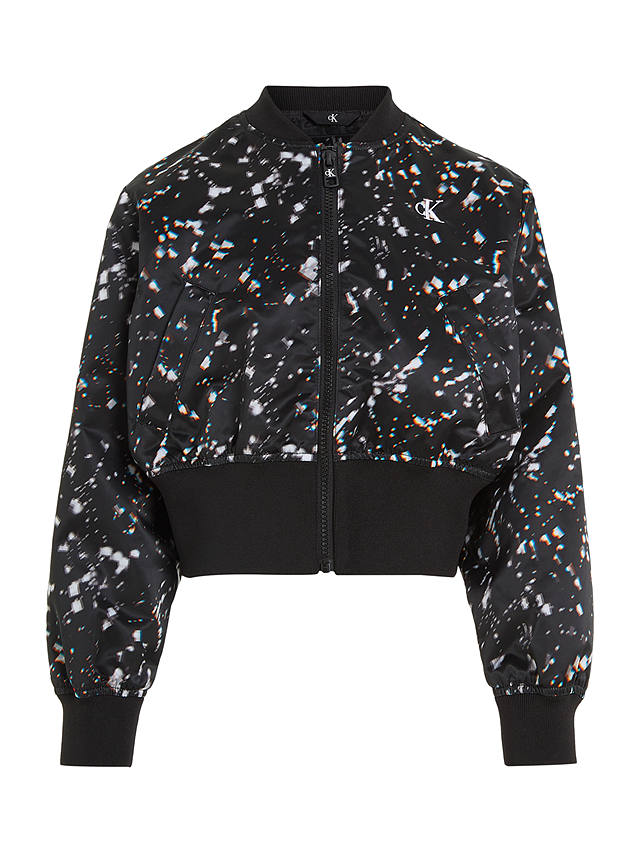 Calvin Klein Kids' Crystal Print Satin Bomber Jacket, Black/Multi