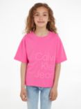 Calvin Klein Kids' Puff Hero Logo T-Shirt, Pink Amour