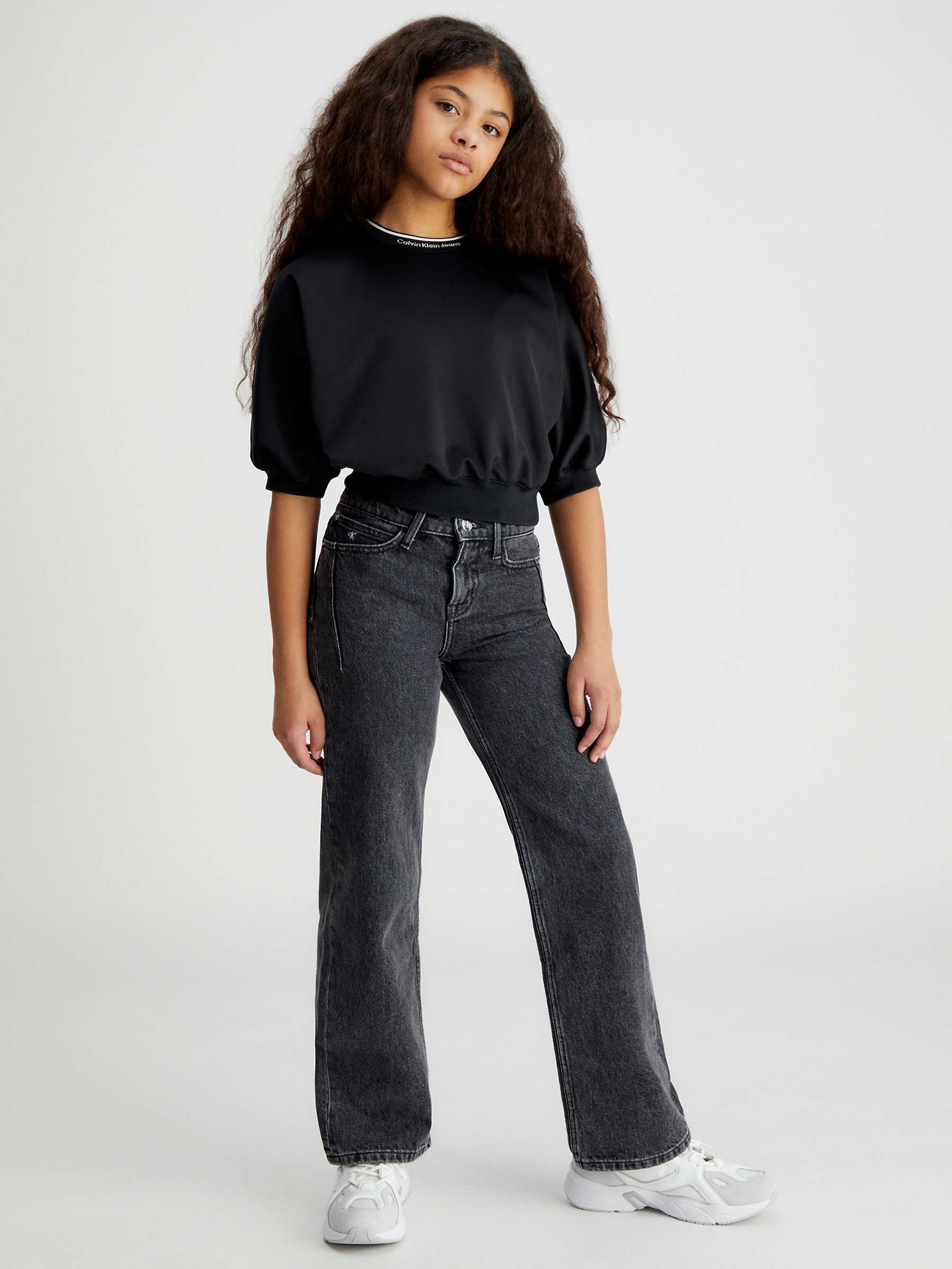 Buy Calvin Klein Kids' High Rise Wide Leg Jeans, Optic Washed Black Online at johnlewis.com