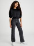 Calvin Klein Kids' High Rise Wide Leg Jeans, Optic Washed Black