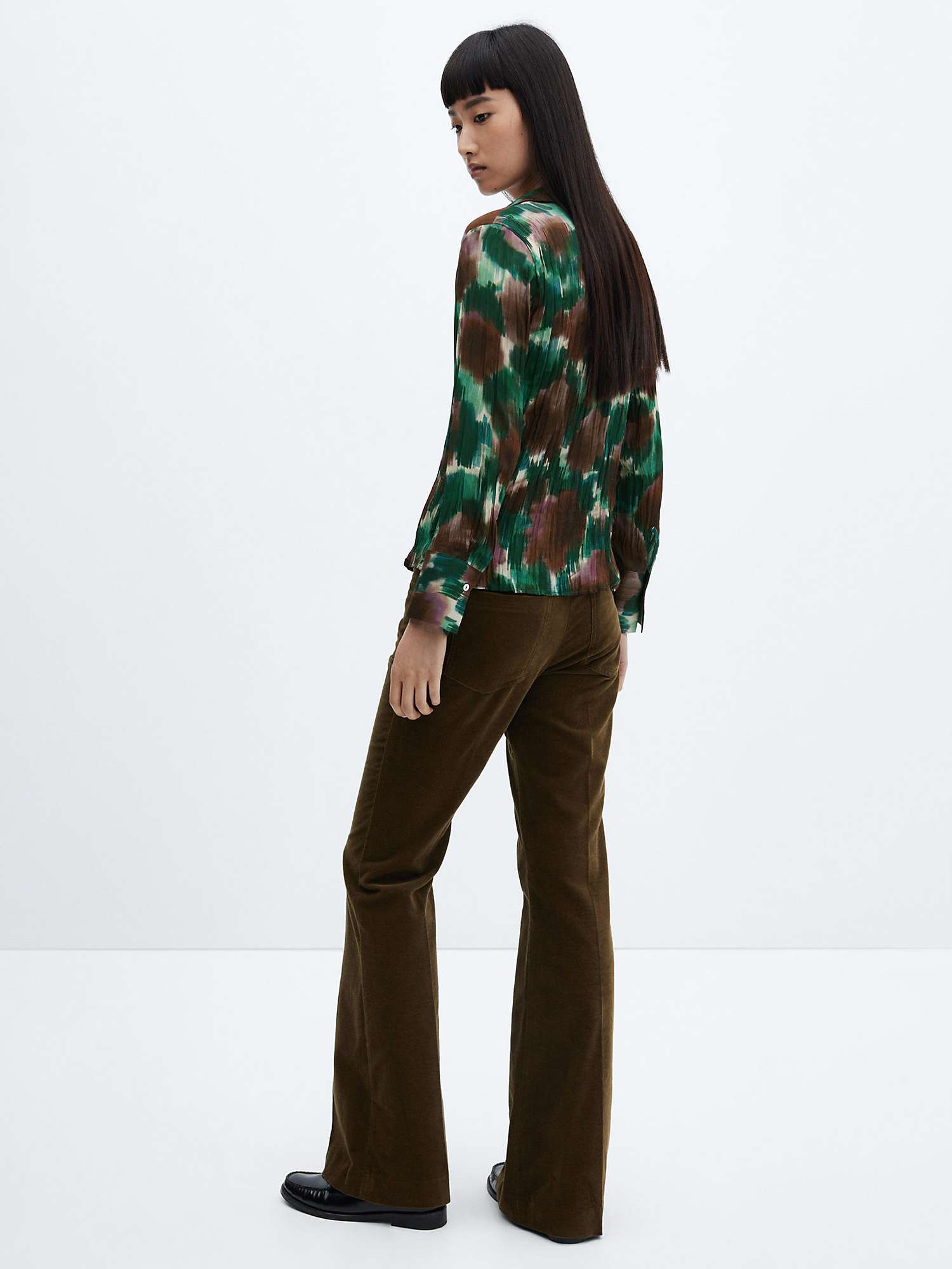 Mango Nogal Flowy Shirt, Green/Multi at John Lewis & Partners