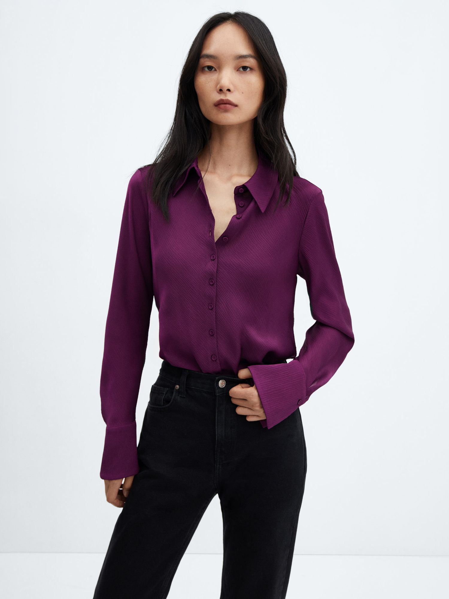 Mango Twisty Satin Textured Shirt