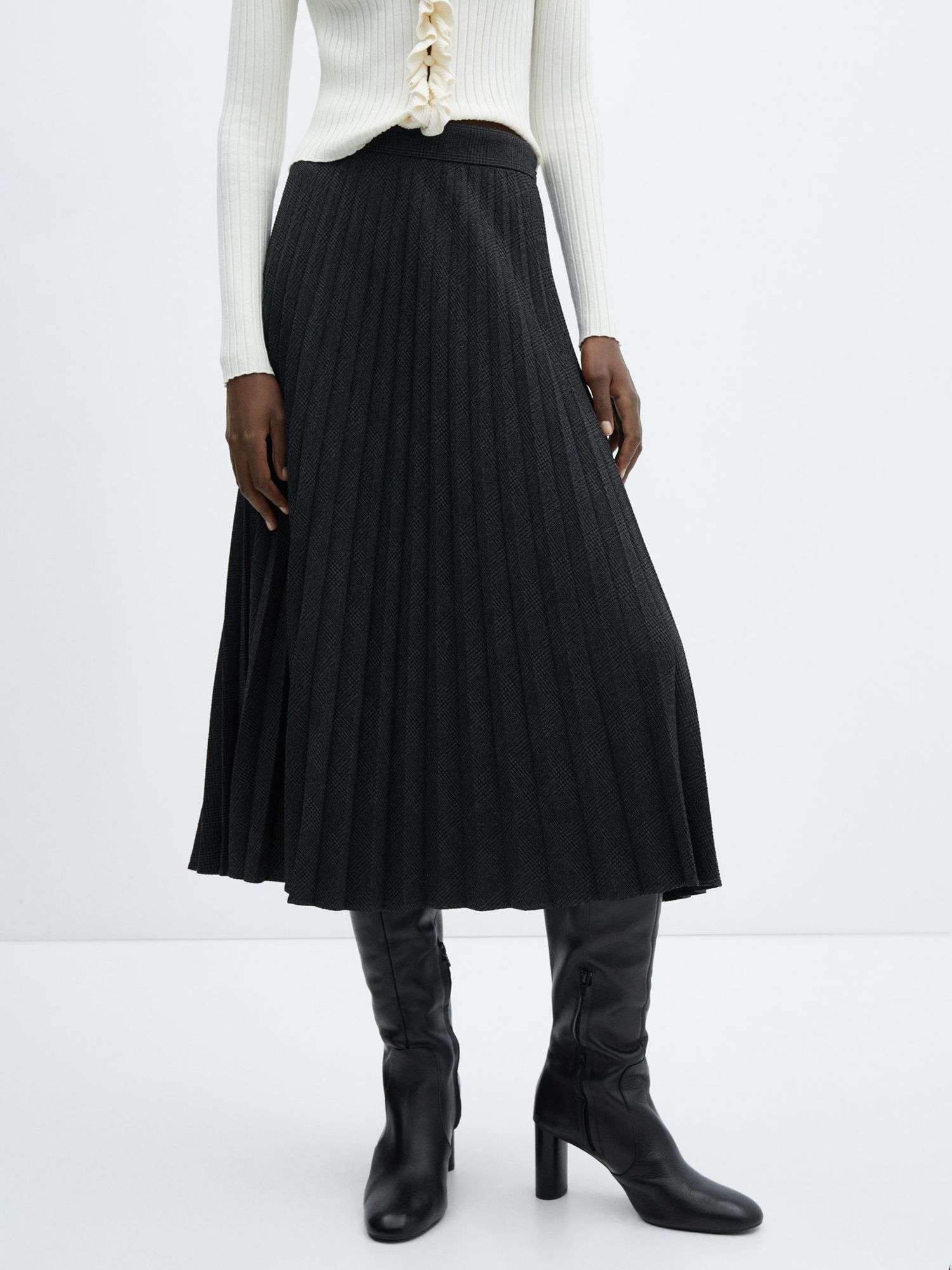 PLEATED MIDI SKIRT, Black