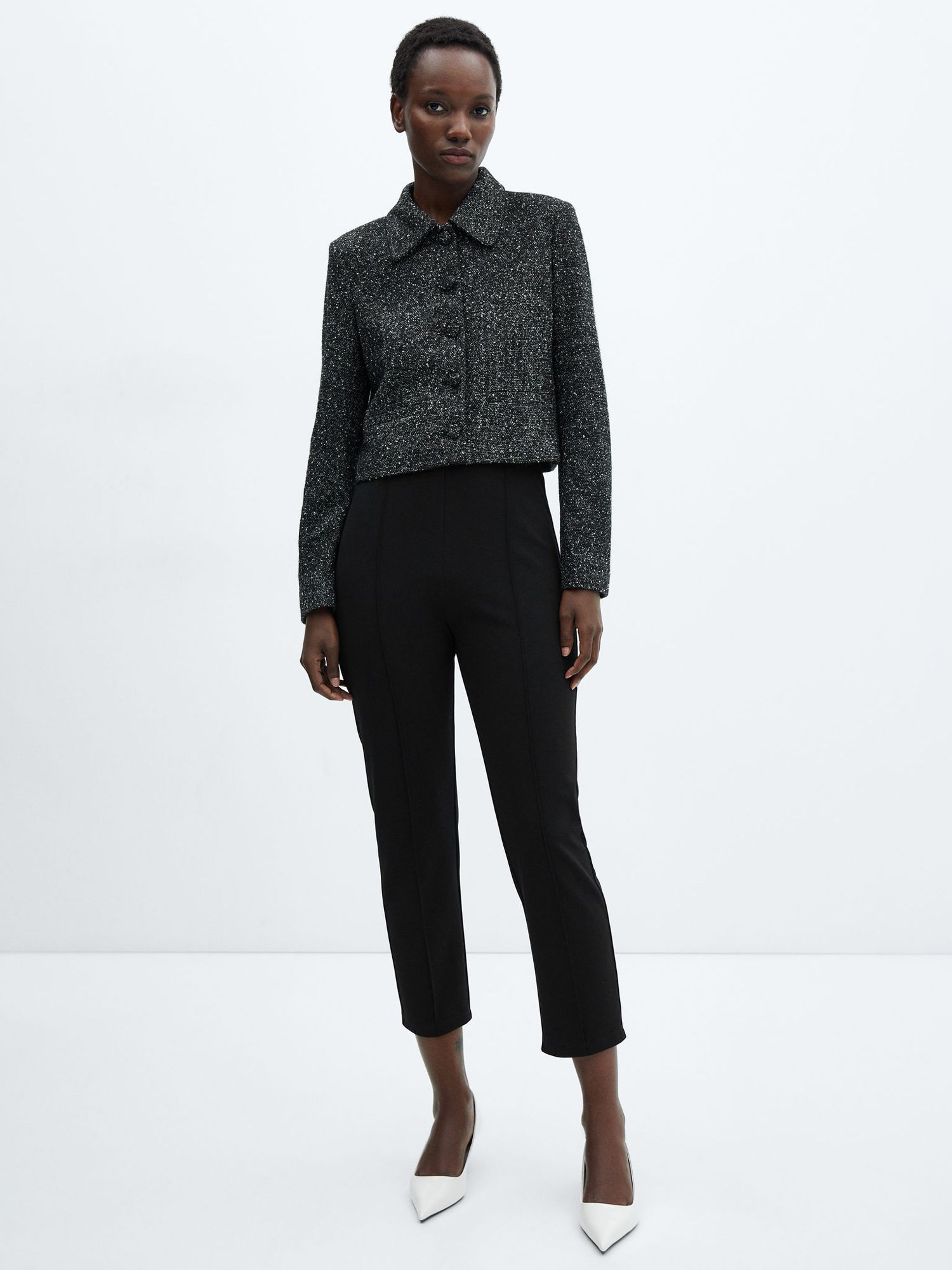 Mango Fitted Trousers, Black at John Lewis & Partners