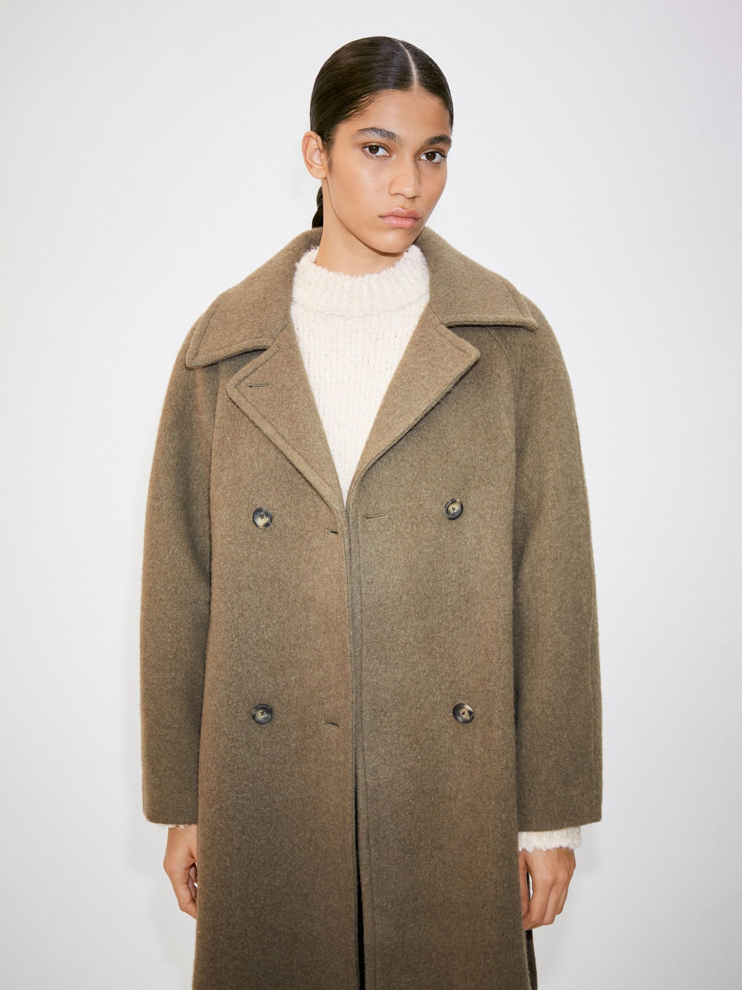 Mango Beyond Collection Bee Recycled Wool Blend Coat, Khaki