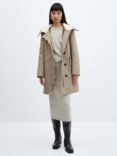 Mango Persa Shearling Collar Parka, Stone