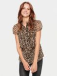 Saint Tropez Lilja Leopard Print Crinkle Opaque Shirt, Black/Multi