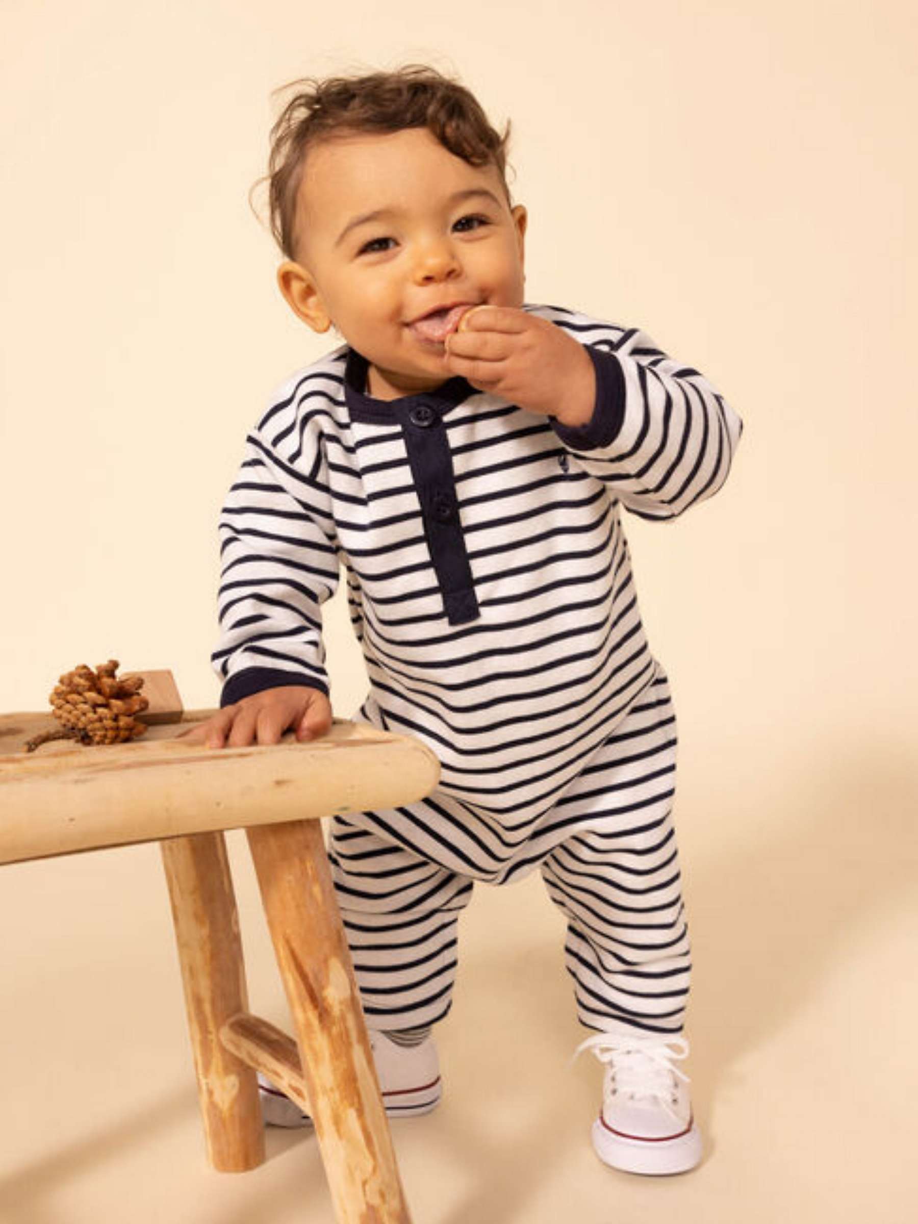 Buy Petit Bateau Baby Breton Stripe Jumpsuit, Marshmallow/Smoke Online at johnlewis.com