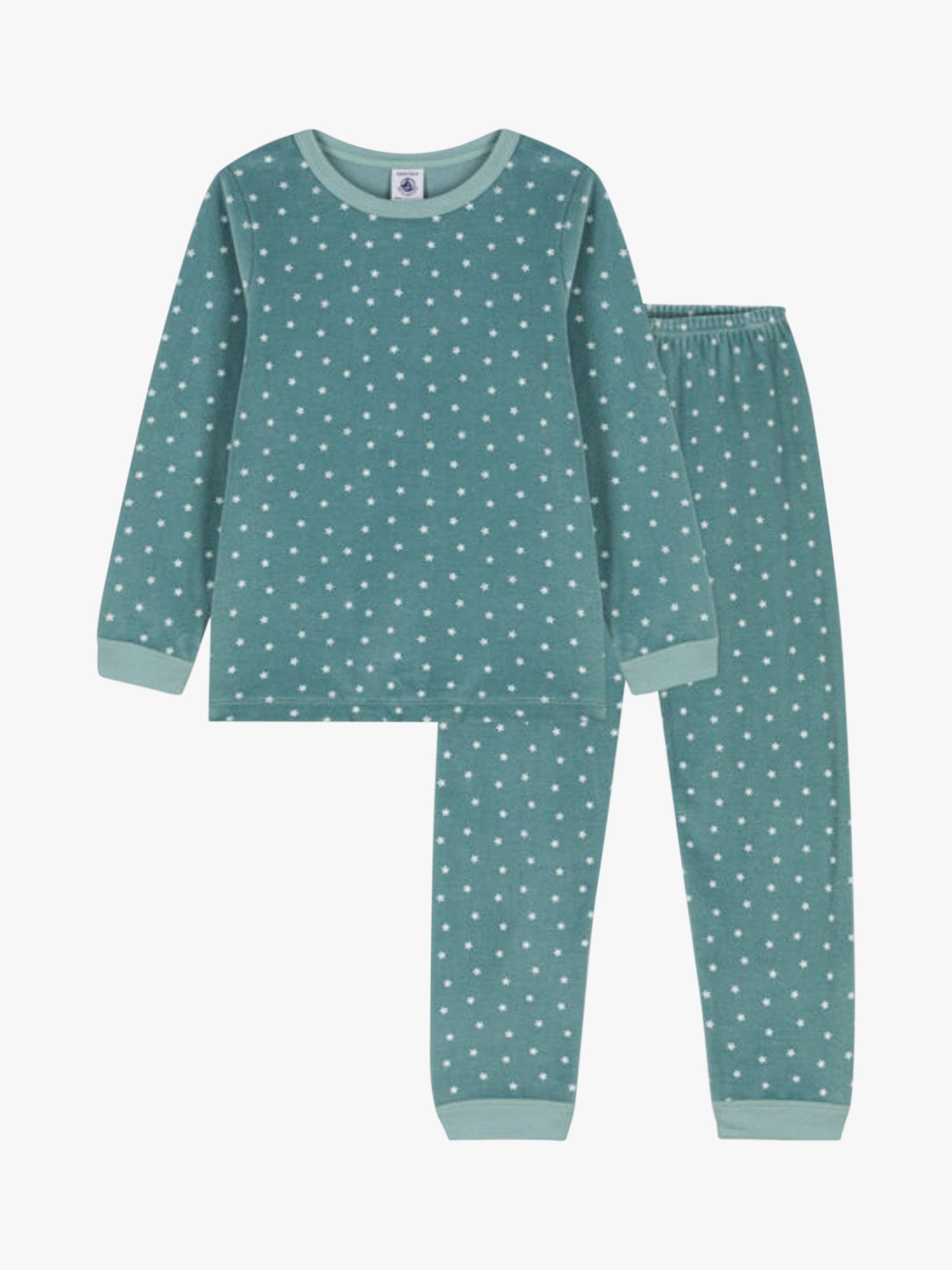 Petit Bateau Kids' Star Print Velour Pyjamas, Brut/Marshmallow, 3 years