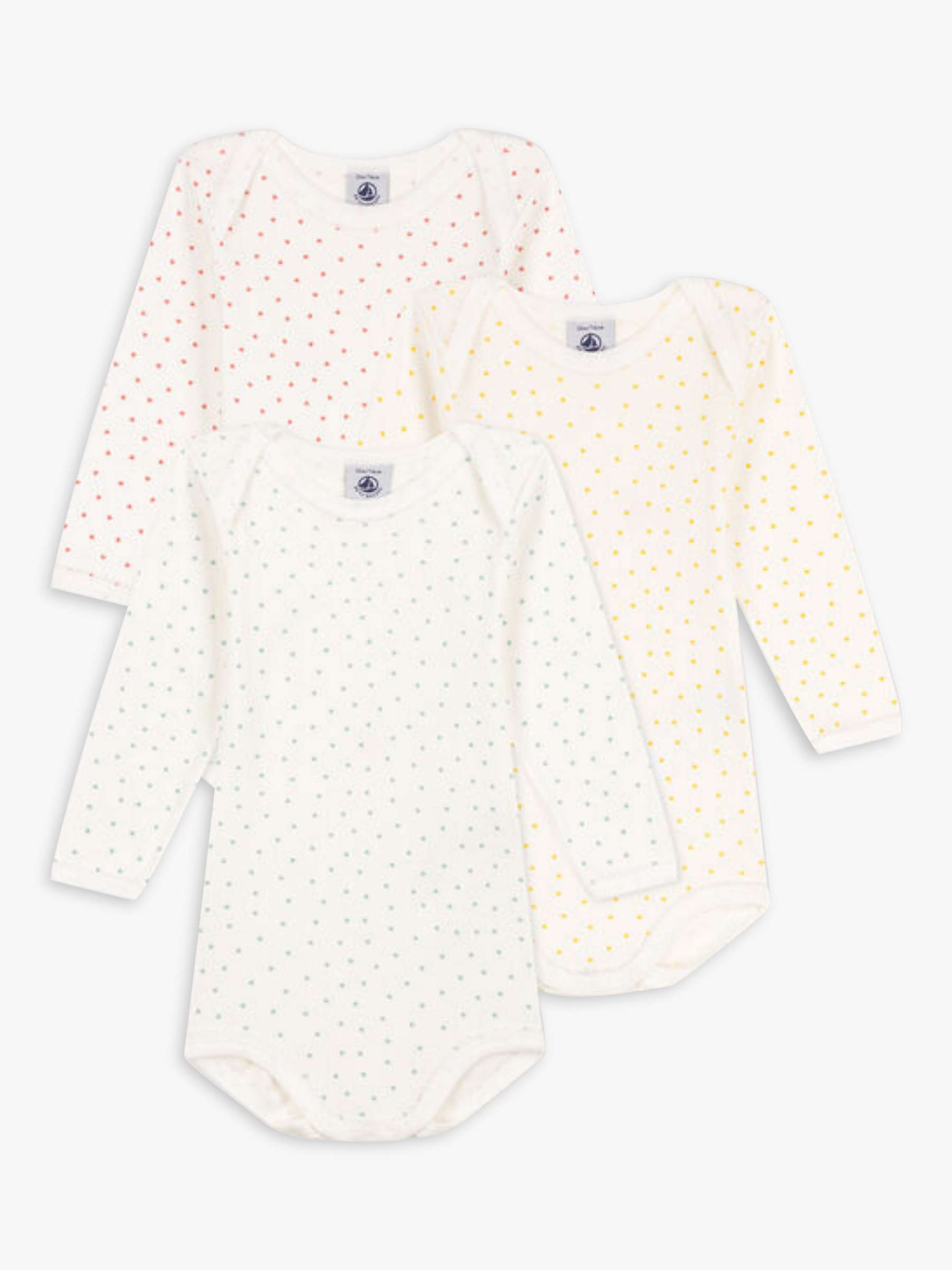 Buy Petit Bateau Baby Heart Long Sleeve Bodysuit, Pack of 3, White/Multi Online at johnlewis.com