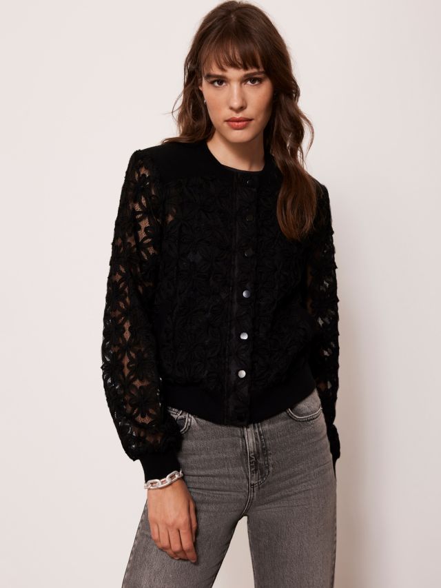 Black lace shop bomber jacket