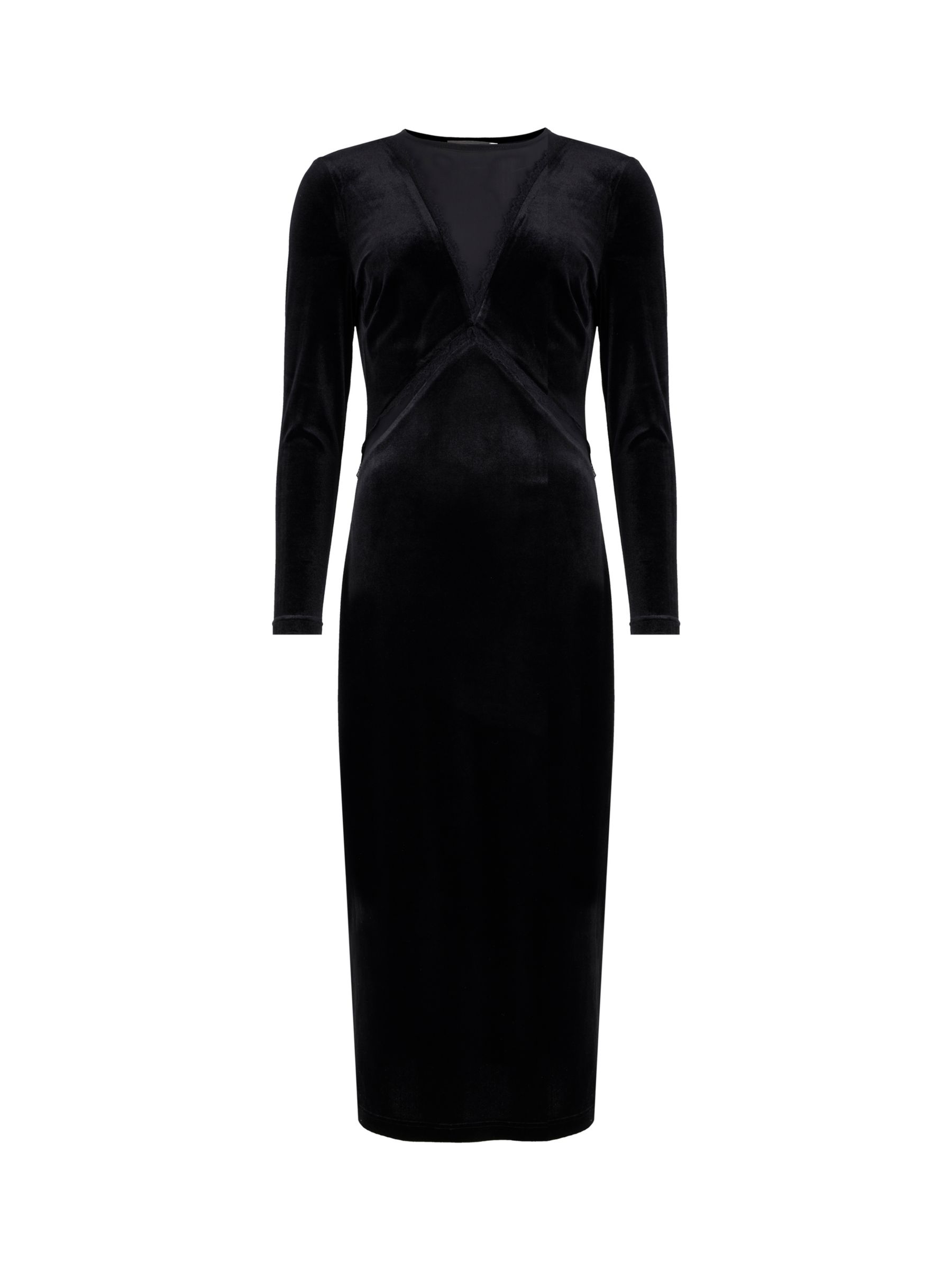 Mint Velvet Crinkle Velvet Midi Dress, Black at John Lewis & Partners