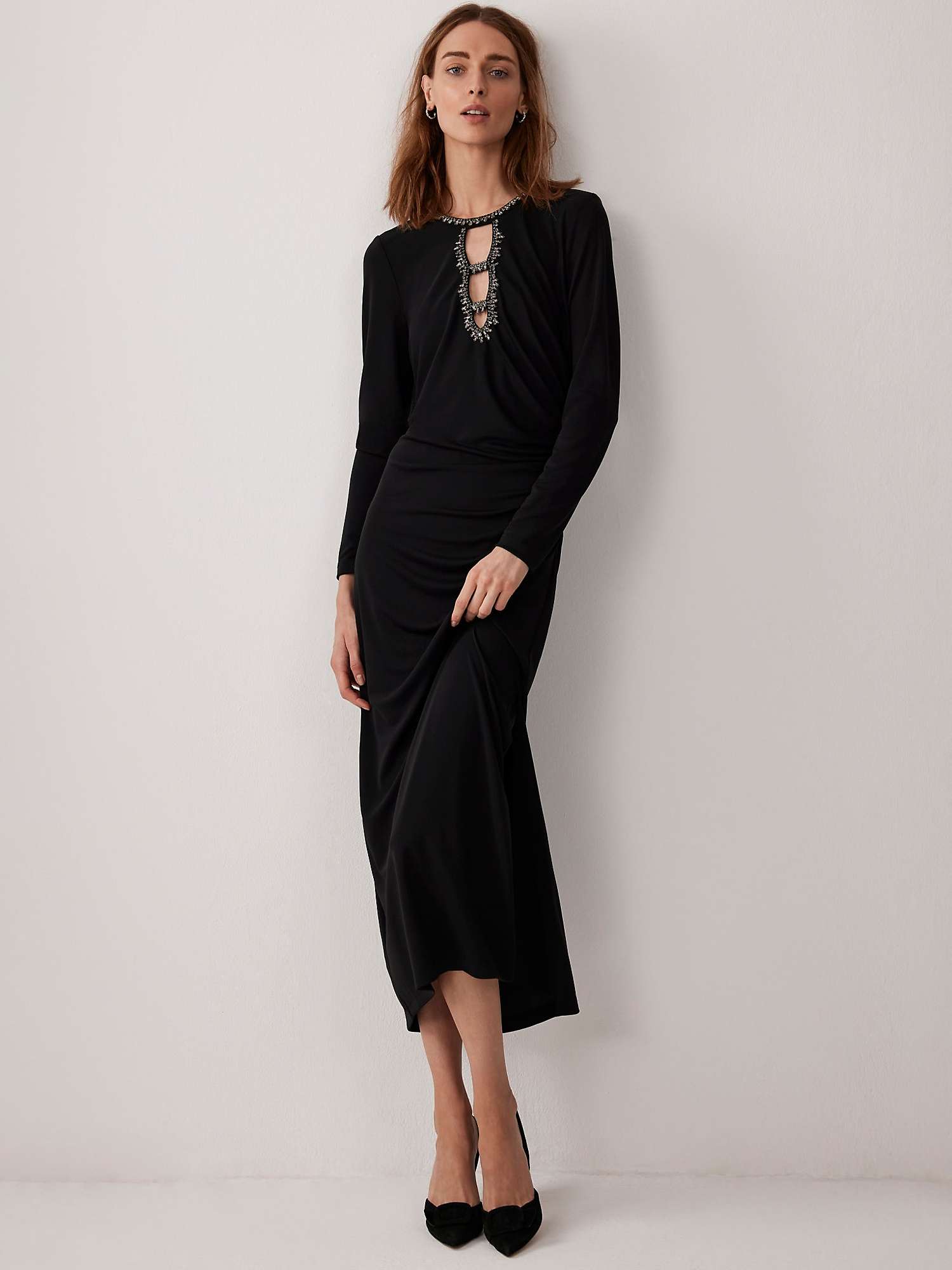Buy Mint Velvet Cut Out Embellished Midi Dress, Black Online at johnlewis.com
