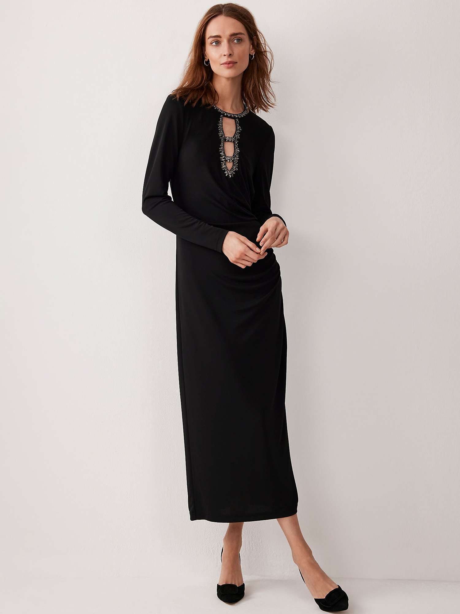 Buy Mint Velvet Cut Out Embellished Midi Dress, Black Online at johnlewis.com
