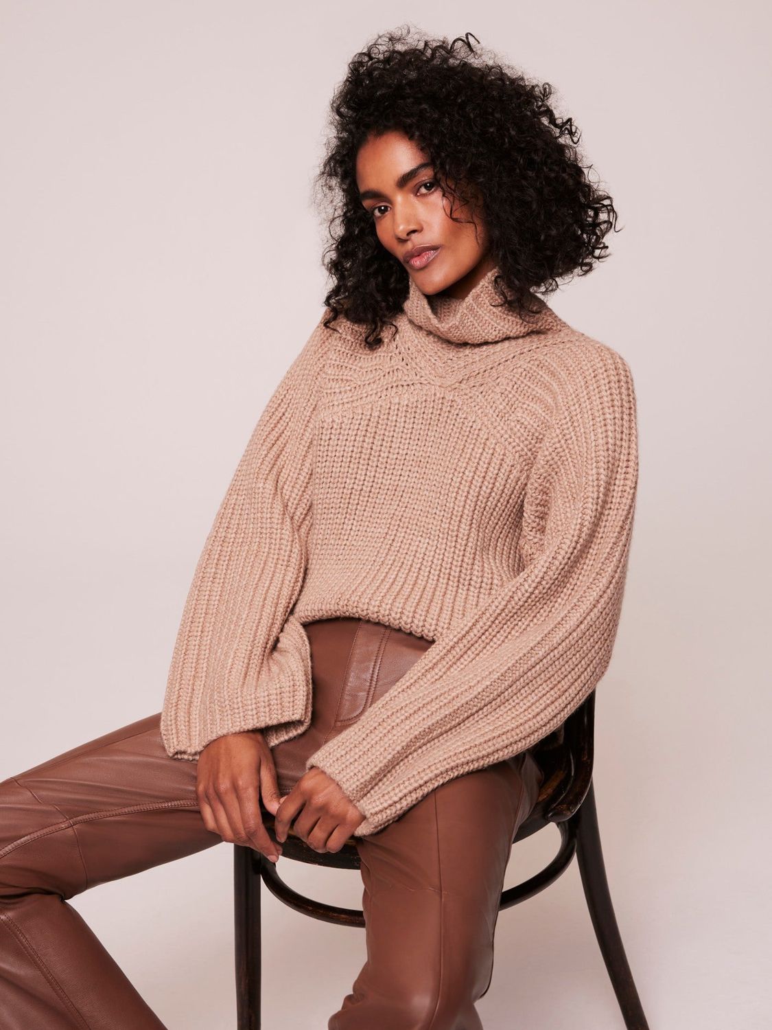 Buy Pale Brown Cable Knit Roll Neck Tank Top - 20
