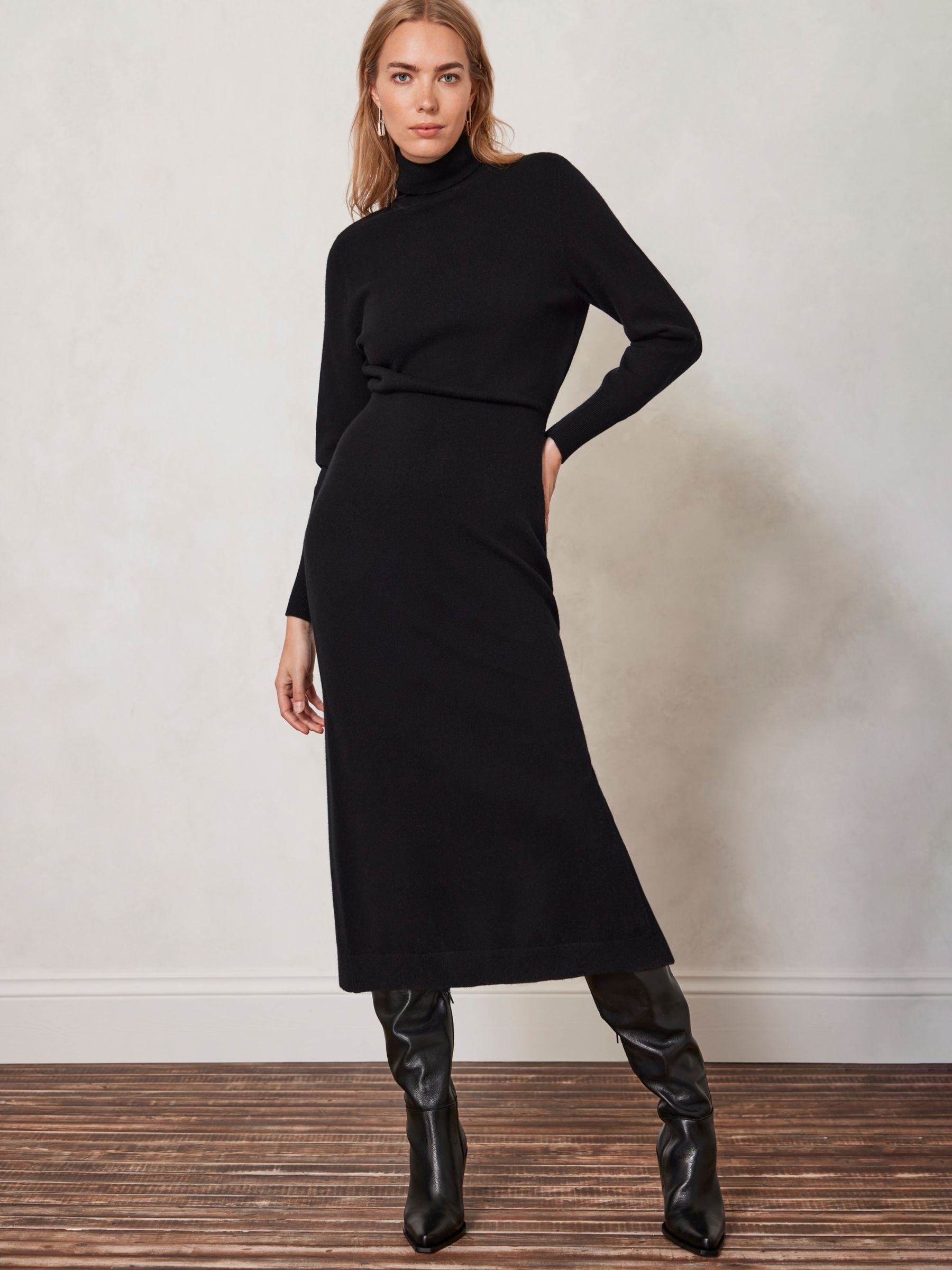 Mint Velvet Wool and Cashmere Blend Midi Jumper Dress, Black, XS