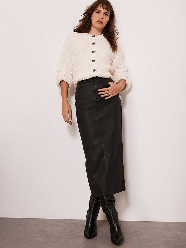Mint Velvet Coated Denim Midi Skirt, Black at John Lewis & Partners