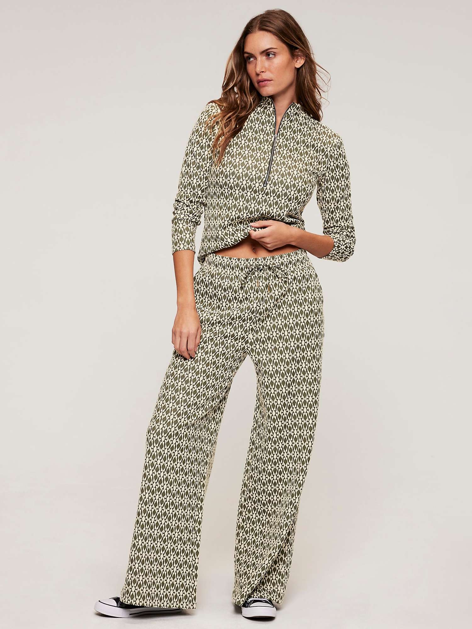 Buy Mint Velvet Jacquard Zip Trousers, Green Multi Online at johnlewis.com