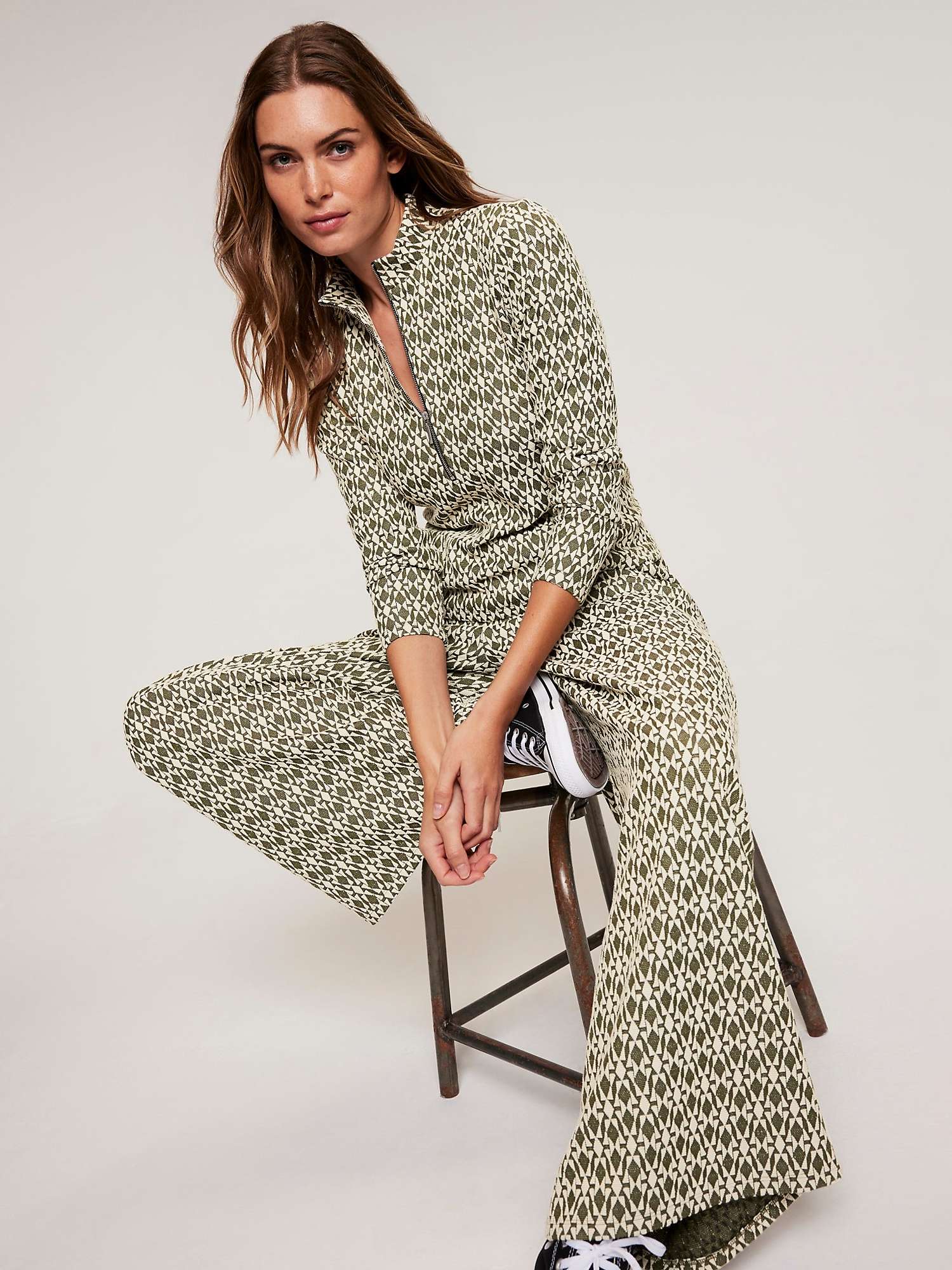 Buy Mint Velvet Jacquard Zip Trousers, Green Multi Online at johnlewis.com