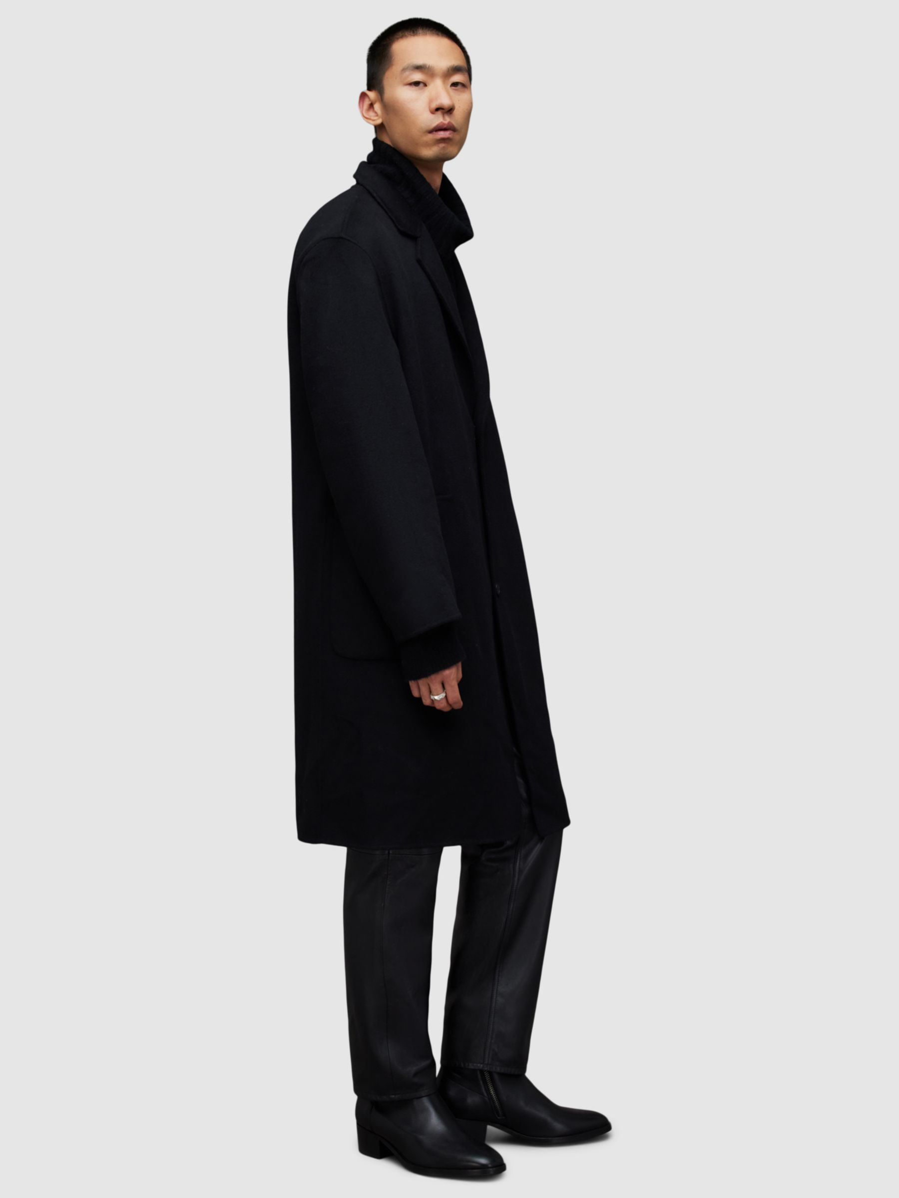 AllSaints Stano Oversize Wool Blend Coat, Black at John Lewis & Partners