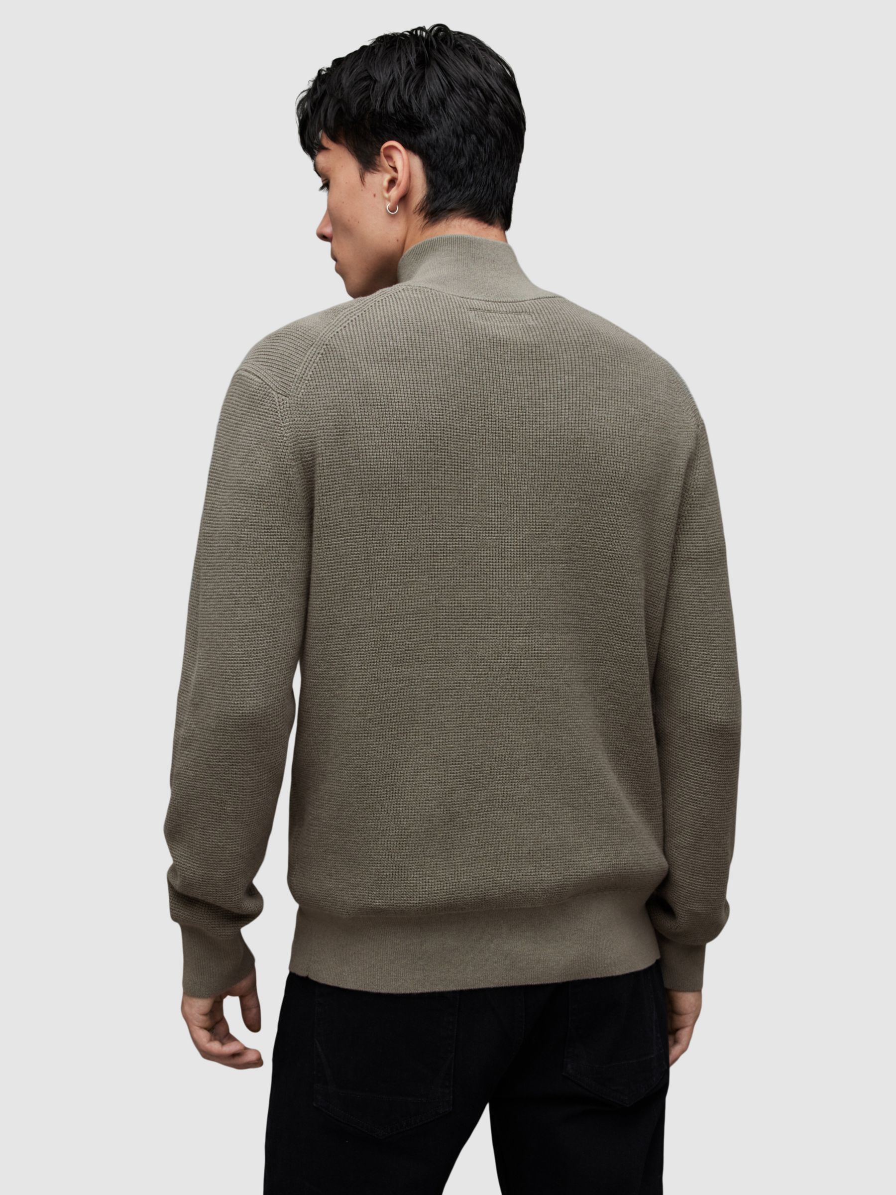 AllSaints Aspen Zip Funnel Neck Jumper, Planet Grey Marl at John Lewis ...