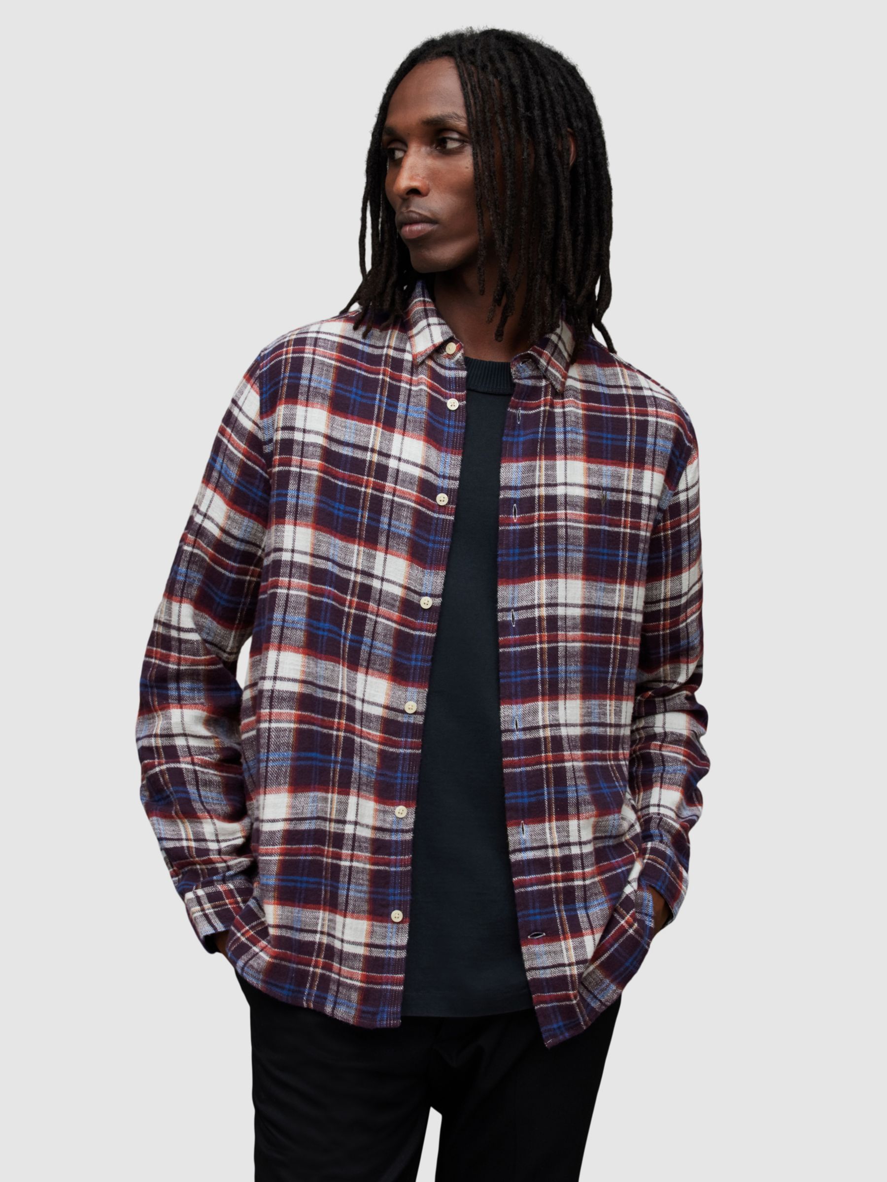 AllSaints Lakeshore Organic Cotton Blend Relaxed Fit Check Shirt, Multi