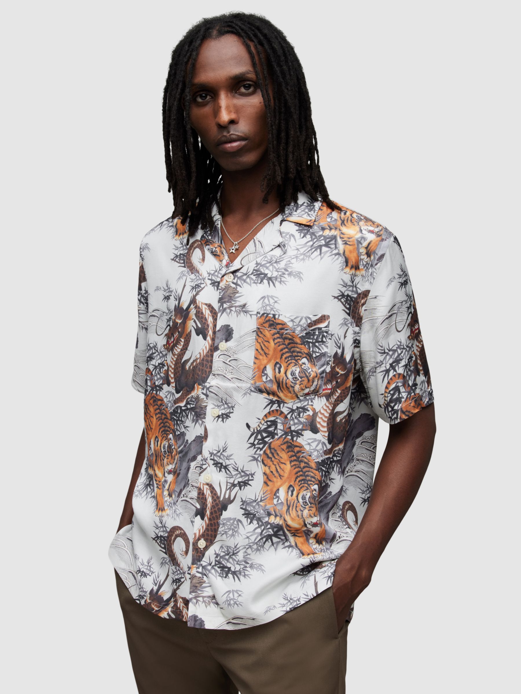 AllSaints Kali Short Sleeve Shirt, White/Multi at John Lewis & Partners