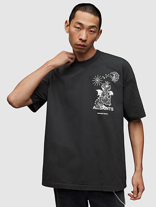 AllSaints Serenade Short Sleeve Crew T-Shirt, Black/Multi
