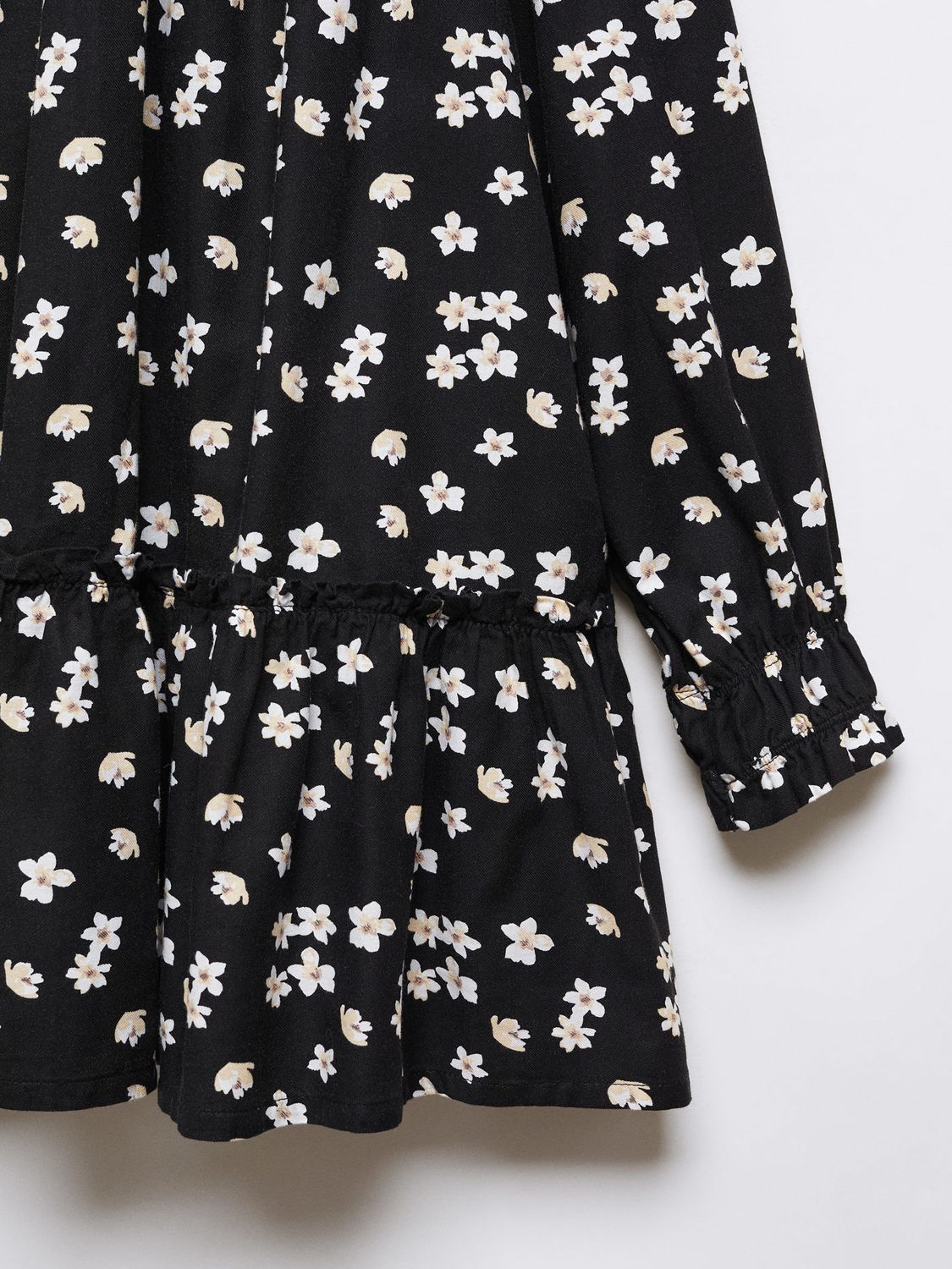 Buy Mango Kids' Floral Print Ruched Sleeve Tiered Dress, Black Online at johnlewis.com