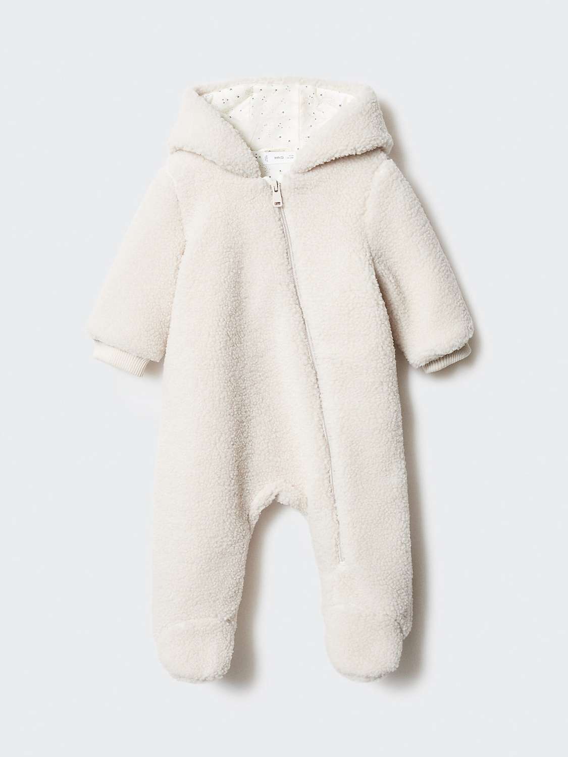 Buy Mango Baby Sherpa Hooded Snowsuit, Light Beige Online at johnlewis.com